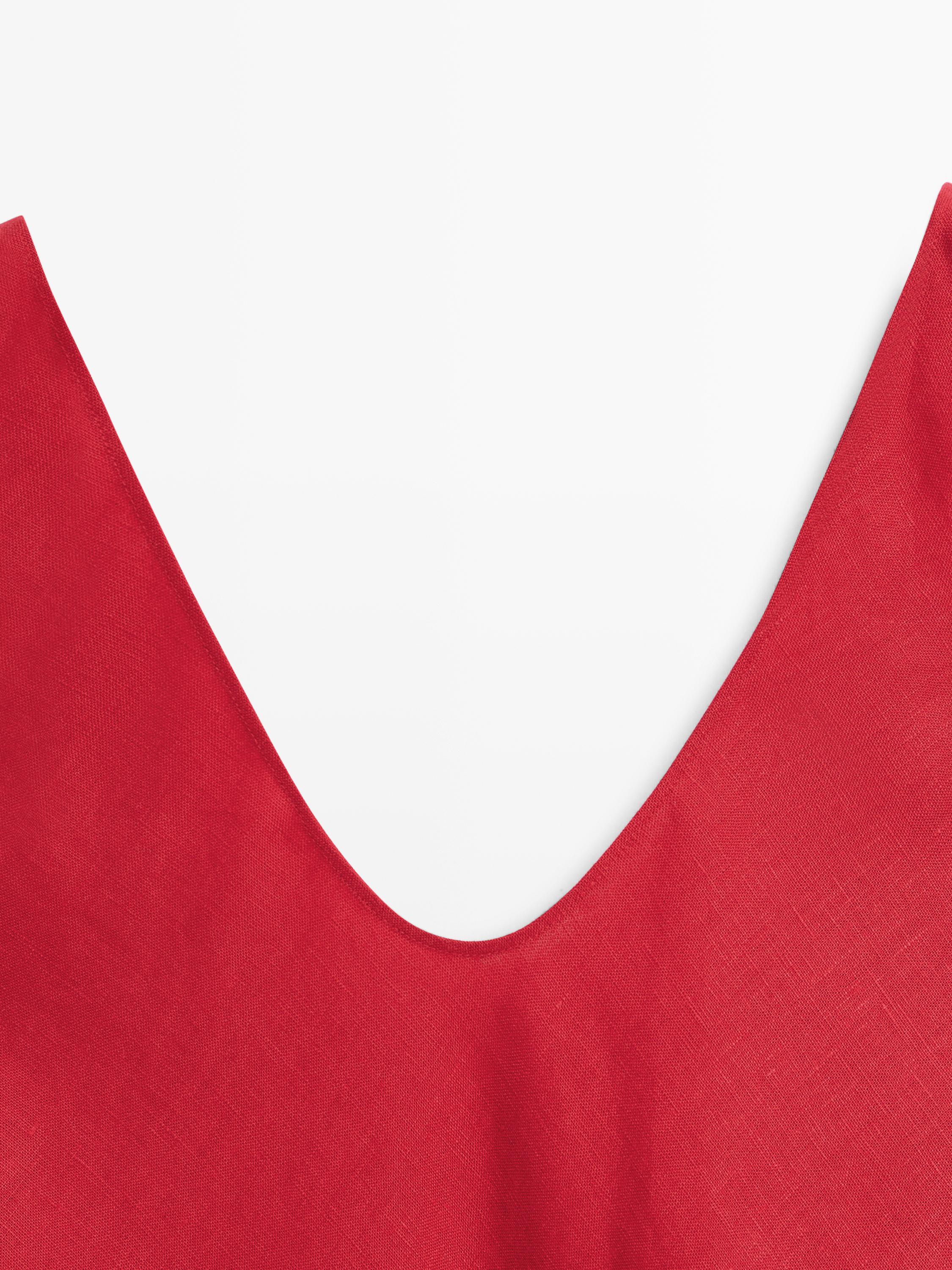 100% linen strappy midi dress  Red, Yellow  Dress | Massimo Dutti