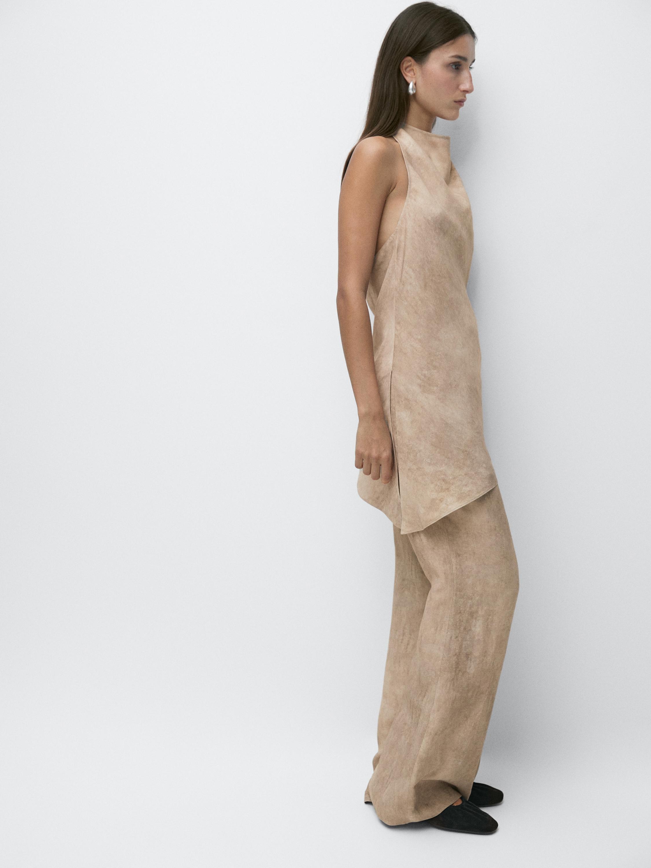 Worn effect halter top — STONE