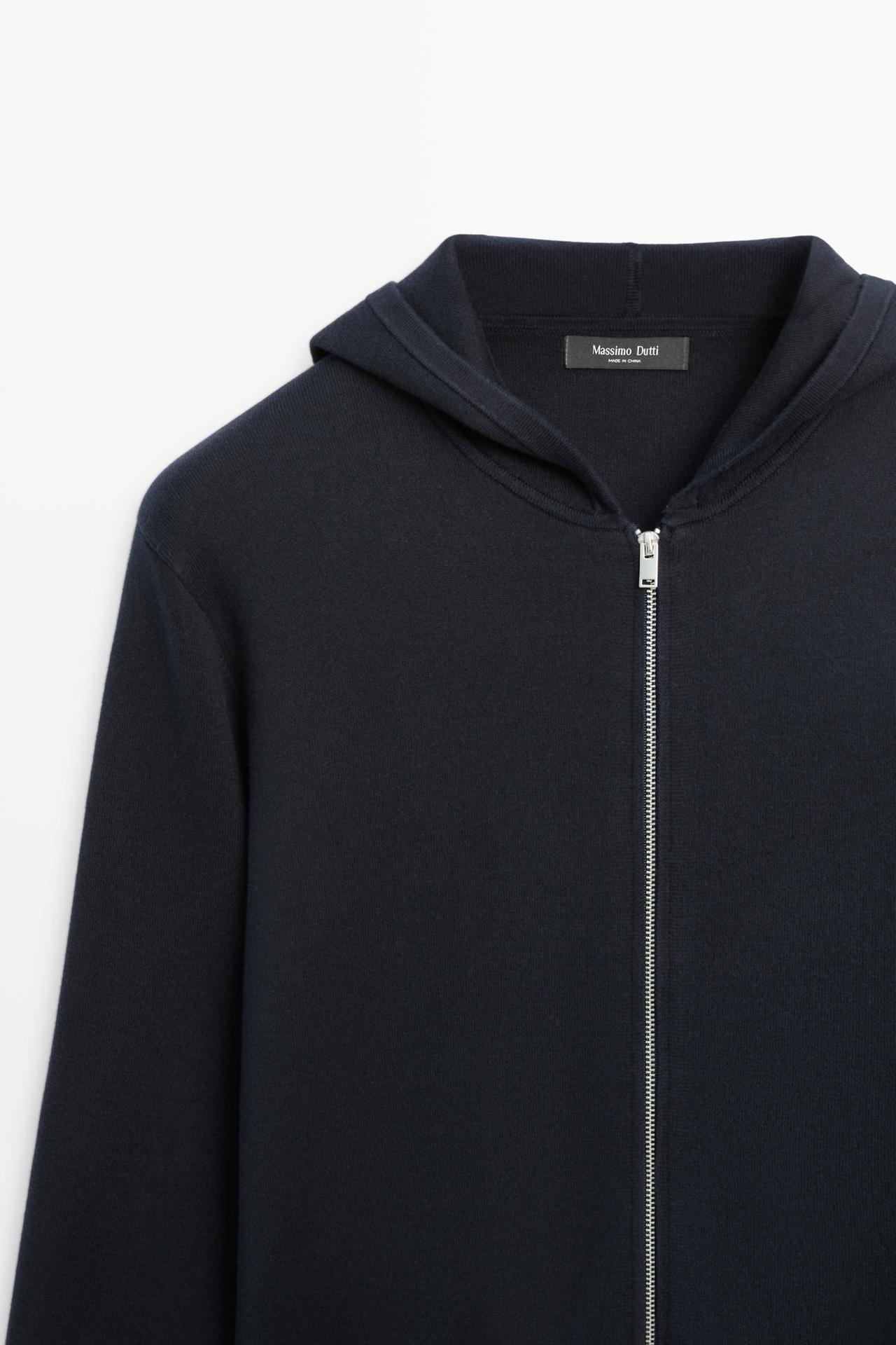 100% cotton hooded knit cardigan — NAVY BLUE