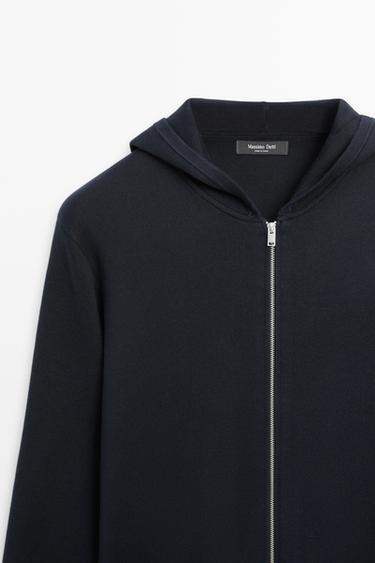 100% cotton hooded knit cardigan — NAVY BLUE 4