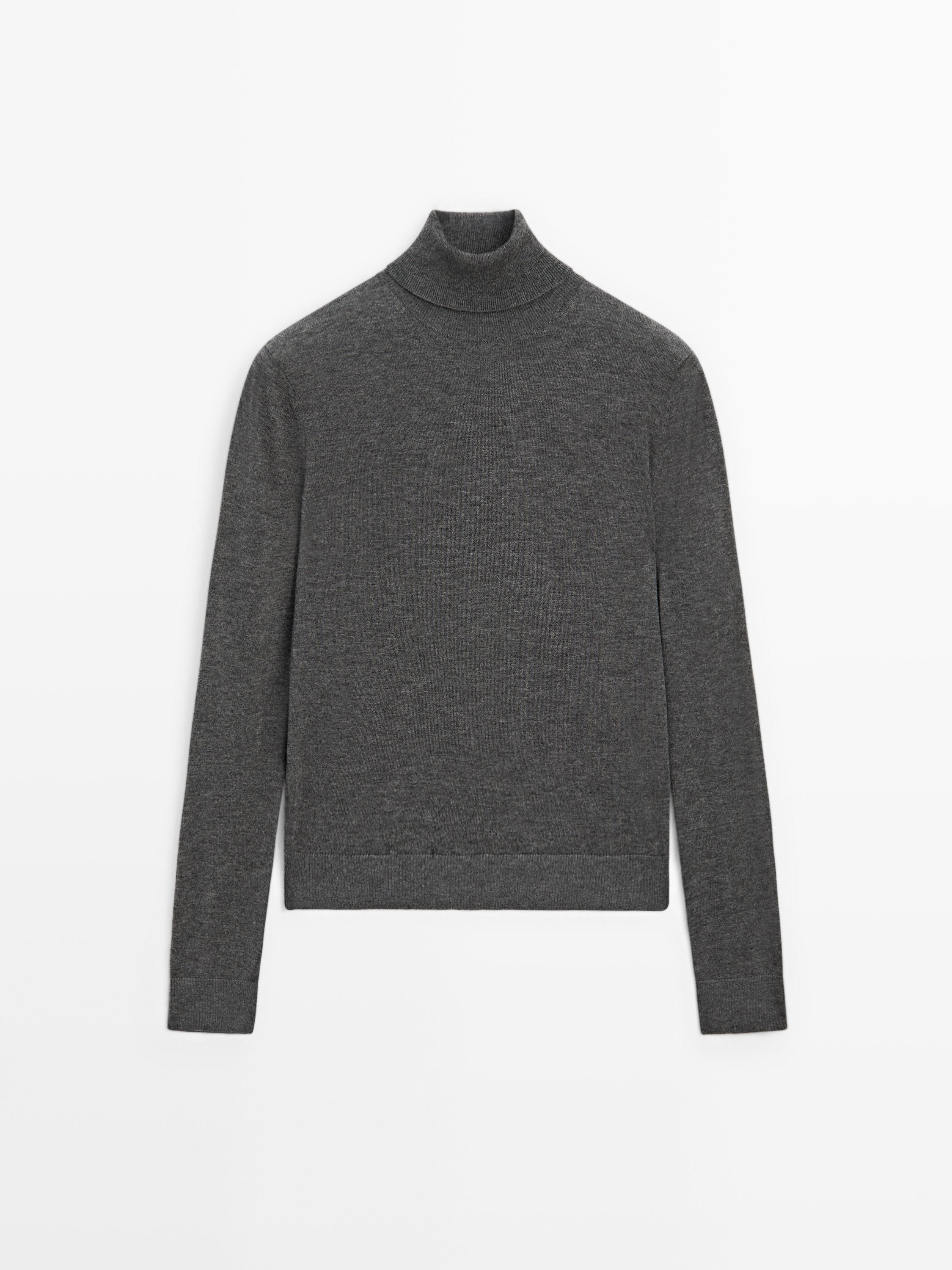 Wool blend high neck knit sweater