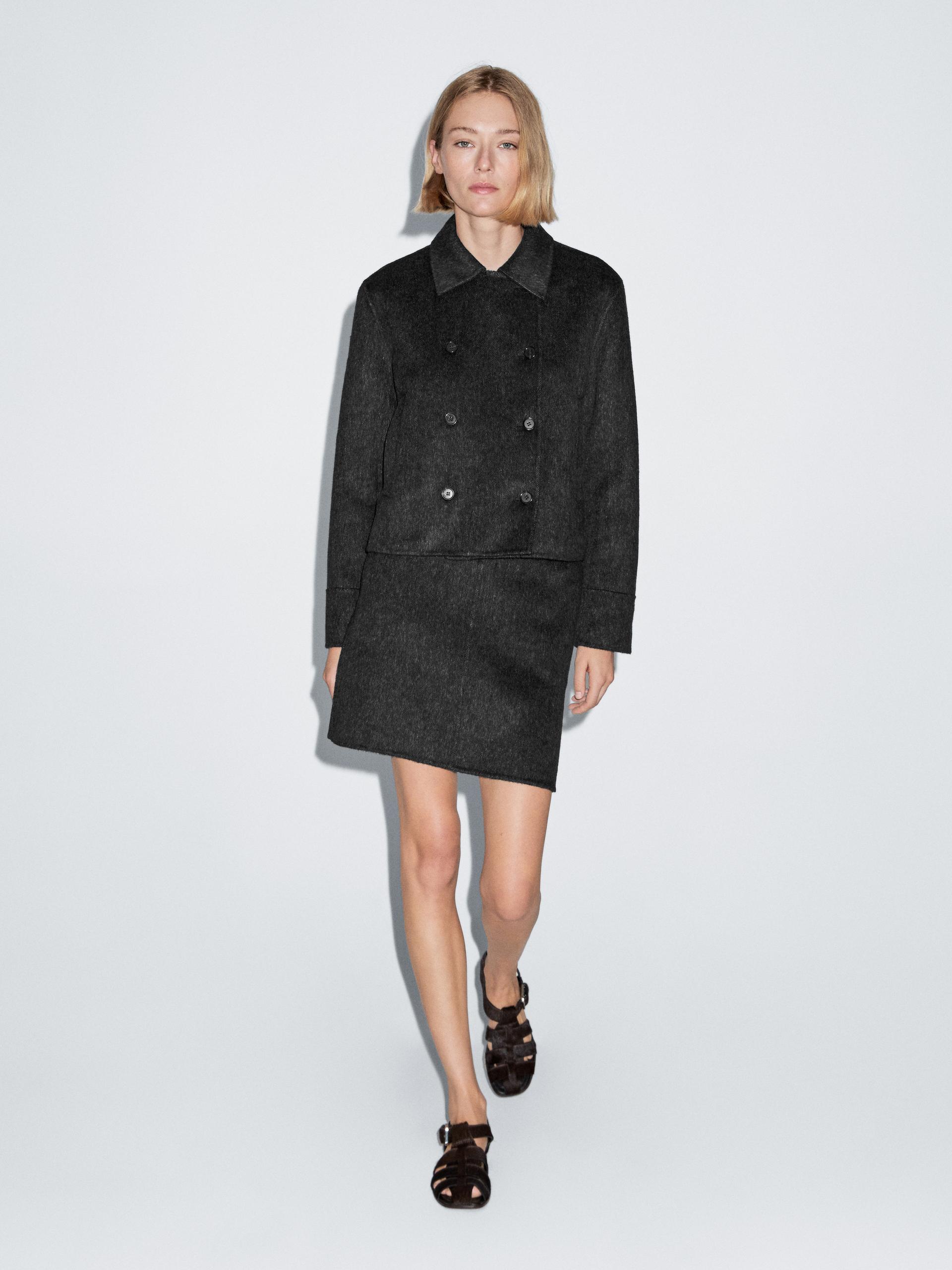 Massimo Dutti Short Faux Fur Coat In Black