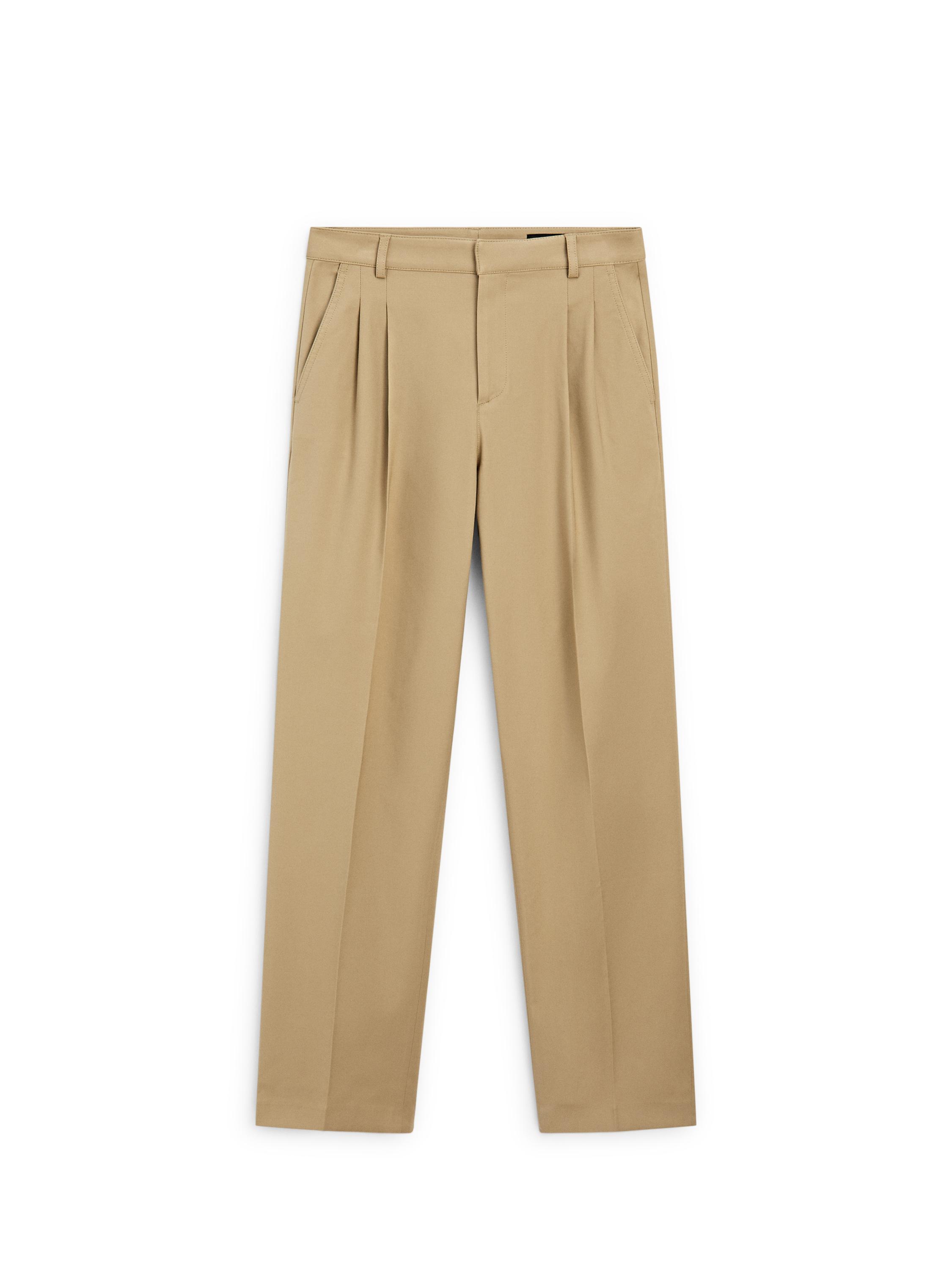 Straight fit pants with pleated details — SAND BROWN