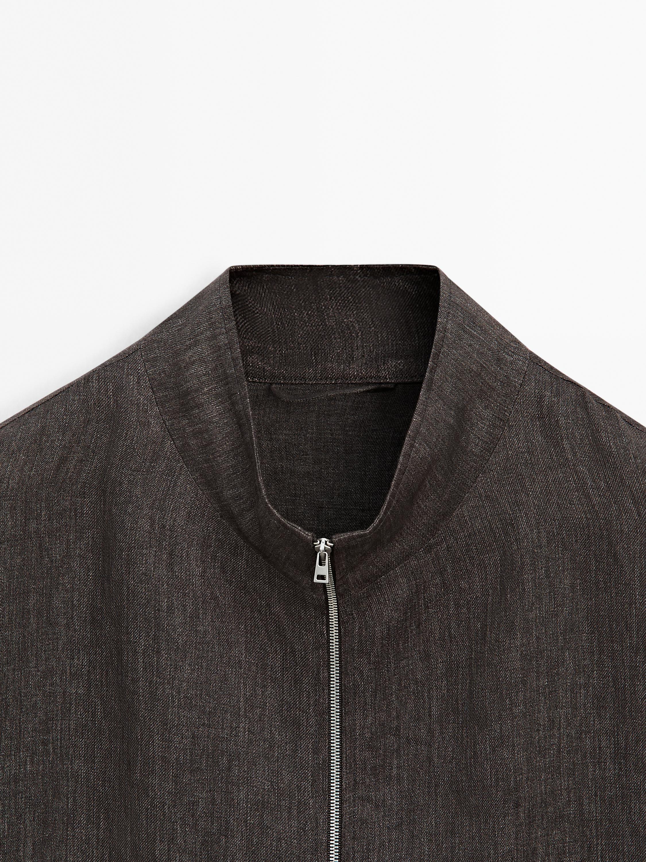 Faded total look linen bomber jacket