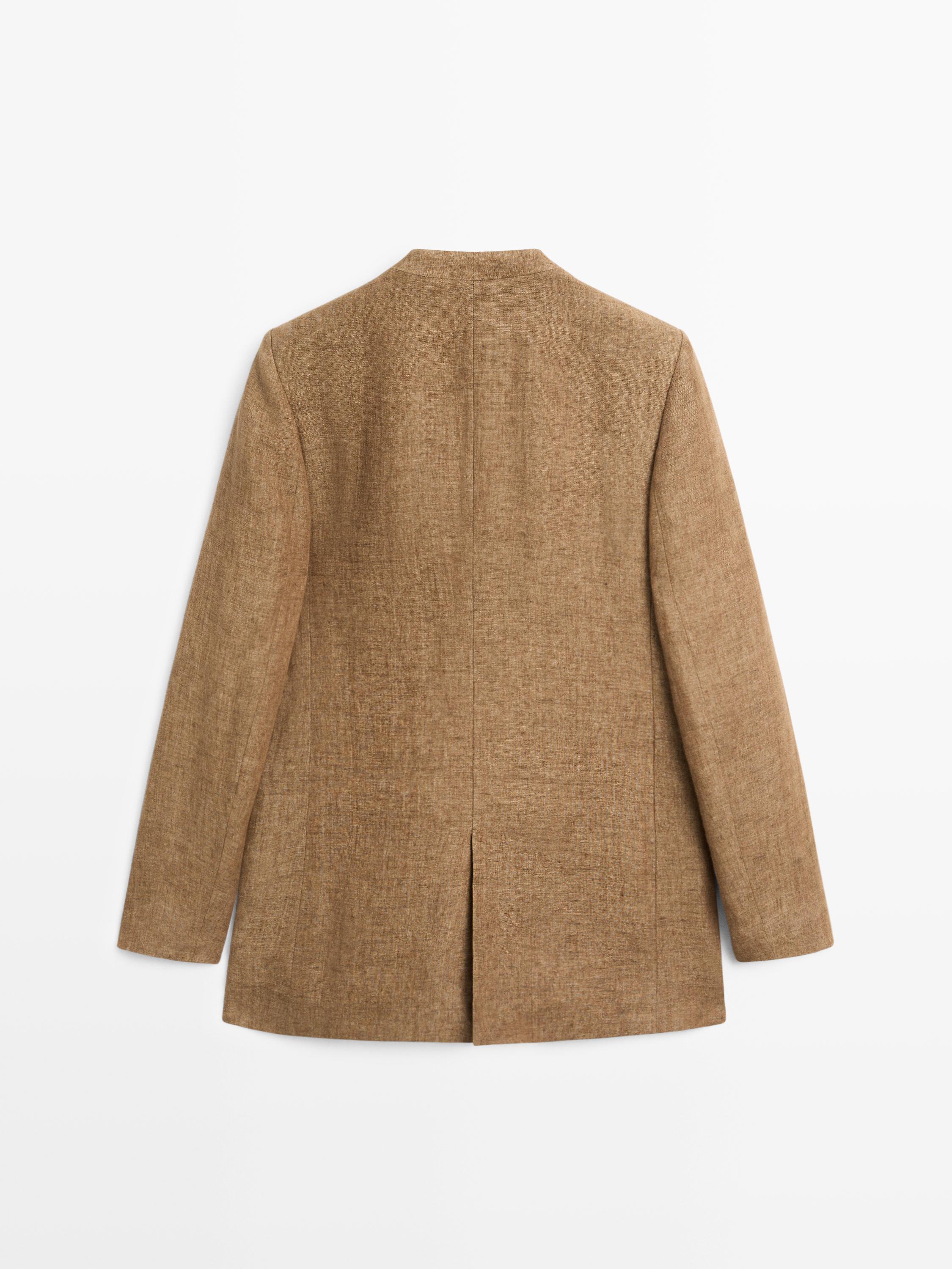 100% linen melange suit blazer — CAMEL