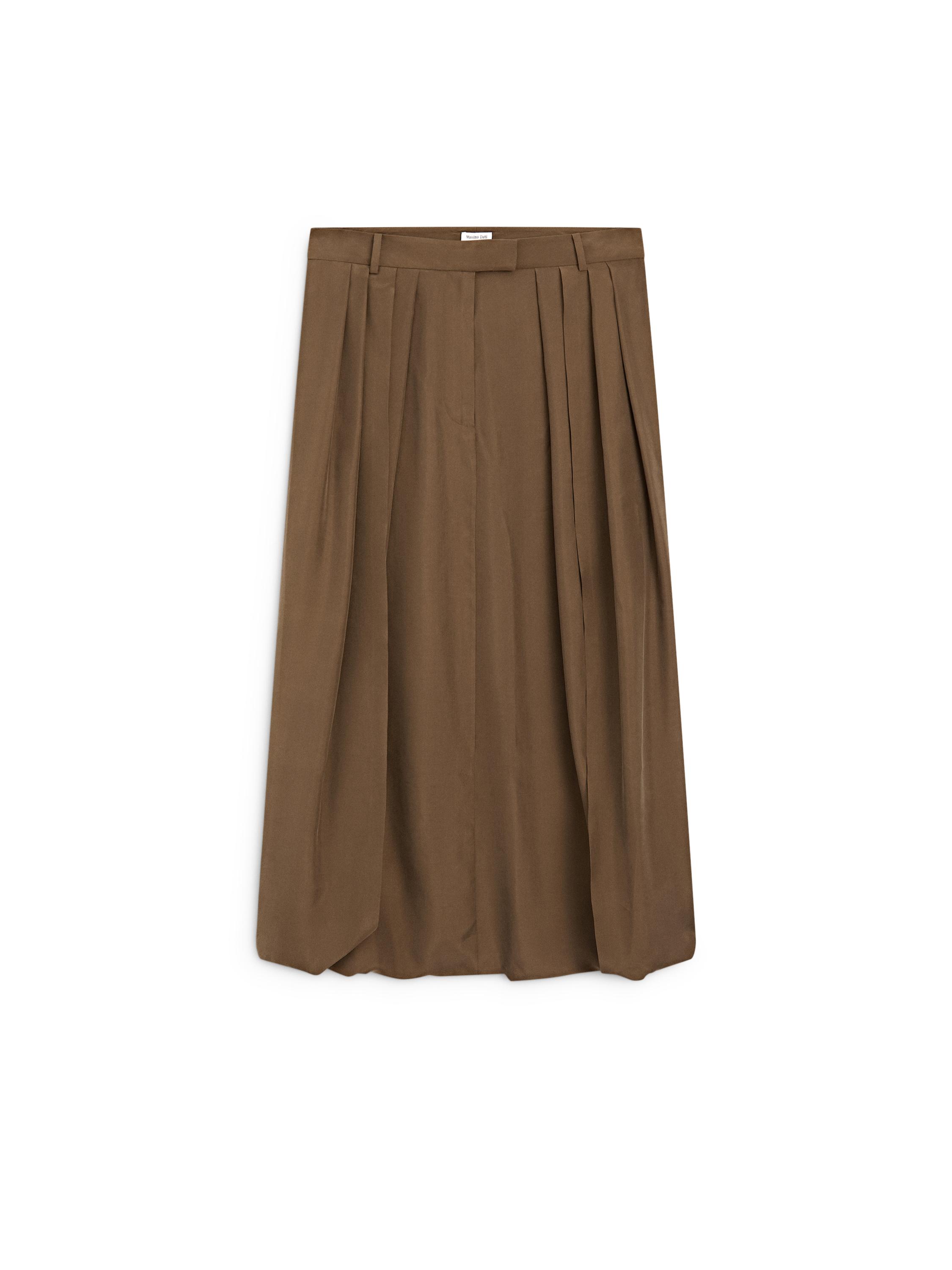 100% silk midi skirt with gathered details - STUDIO — Caramel