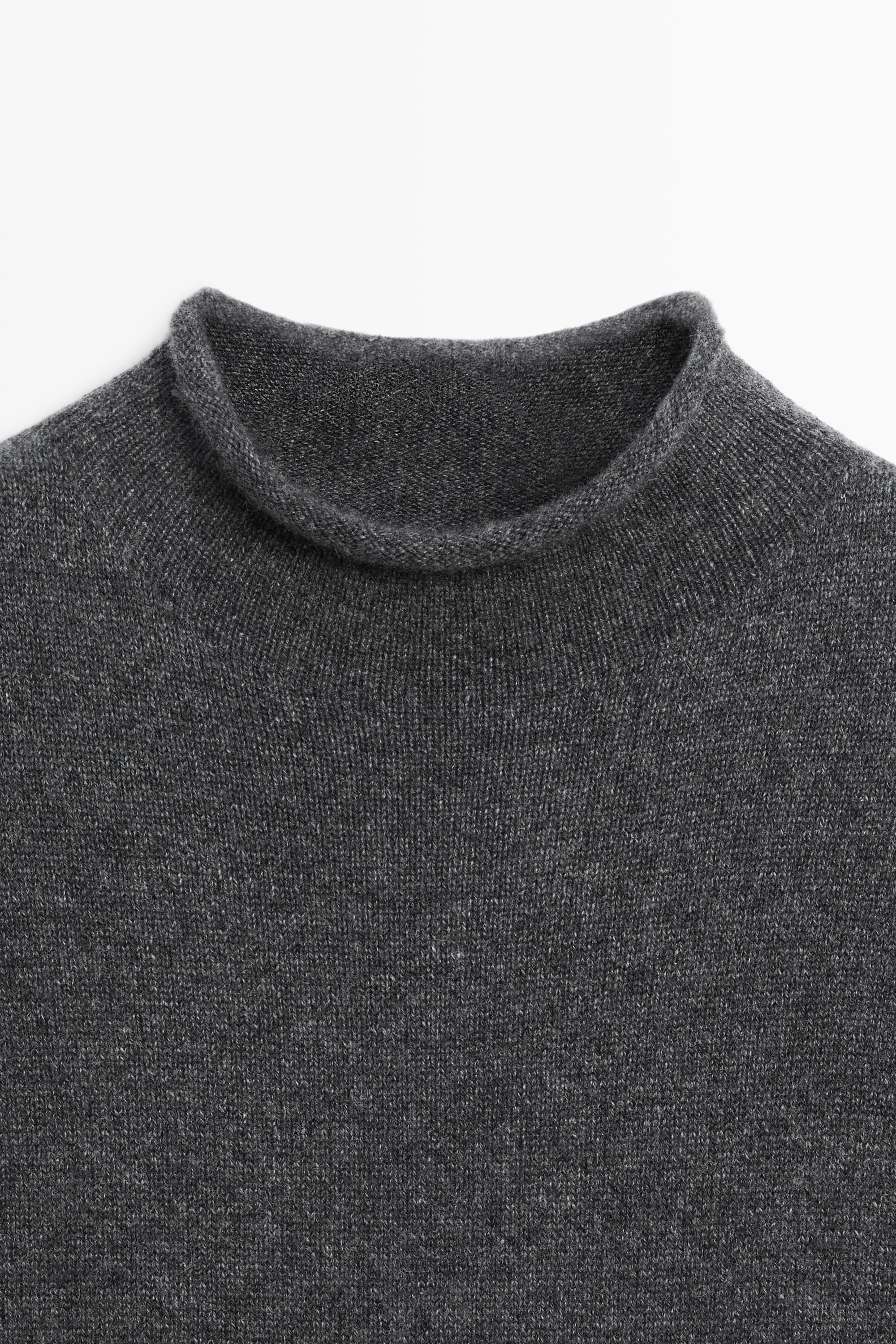 100% cashmere knit short sleeve sweater — GREY
