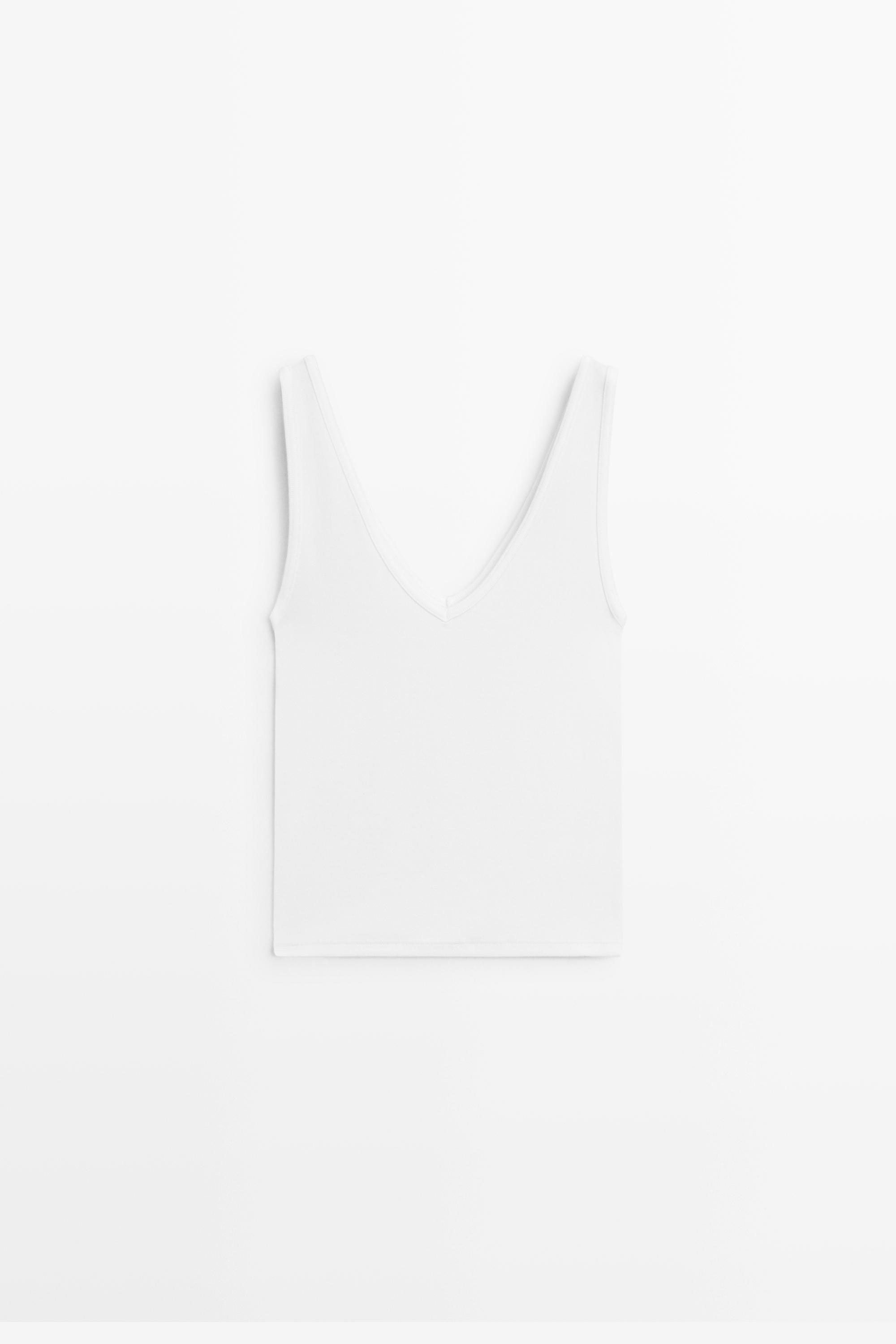 Cotton blend strappy top — WHITE