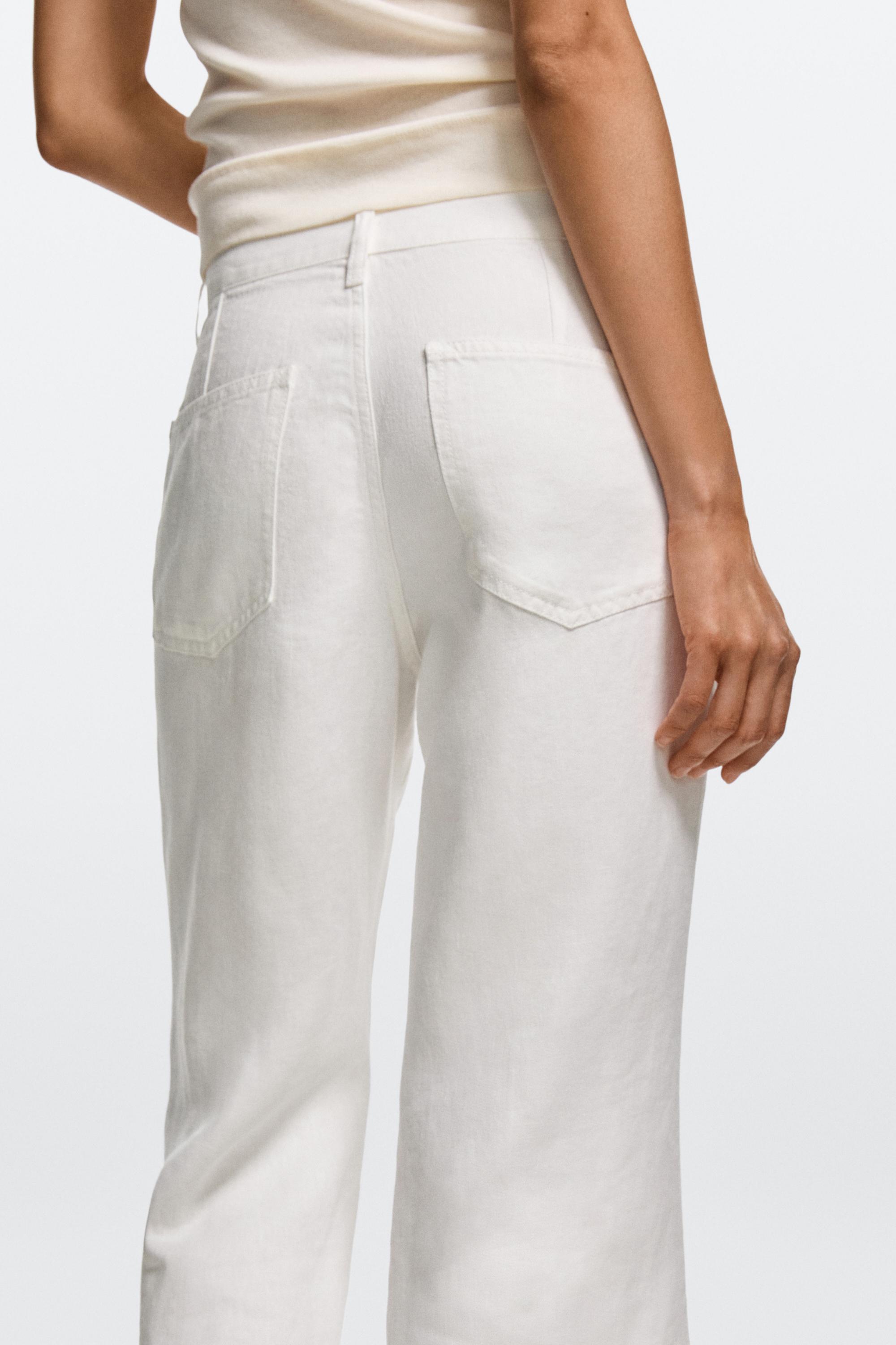 100% linen cropped flare fit pants — Off white