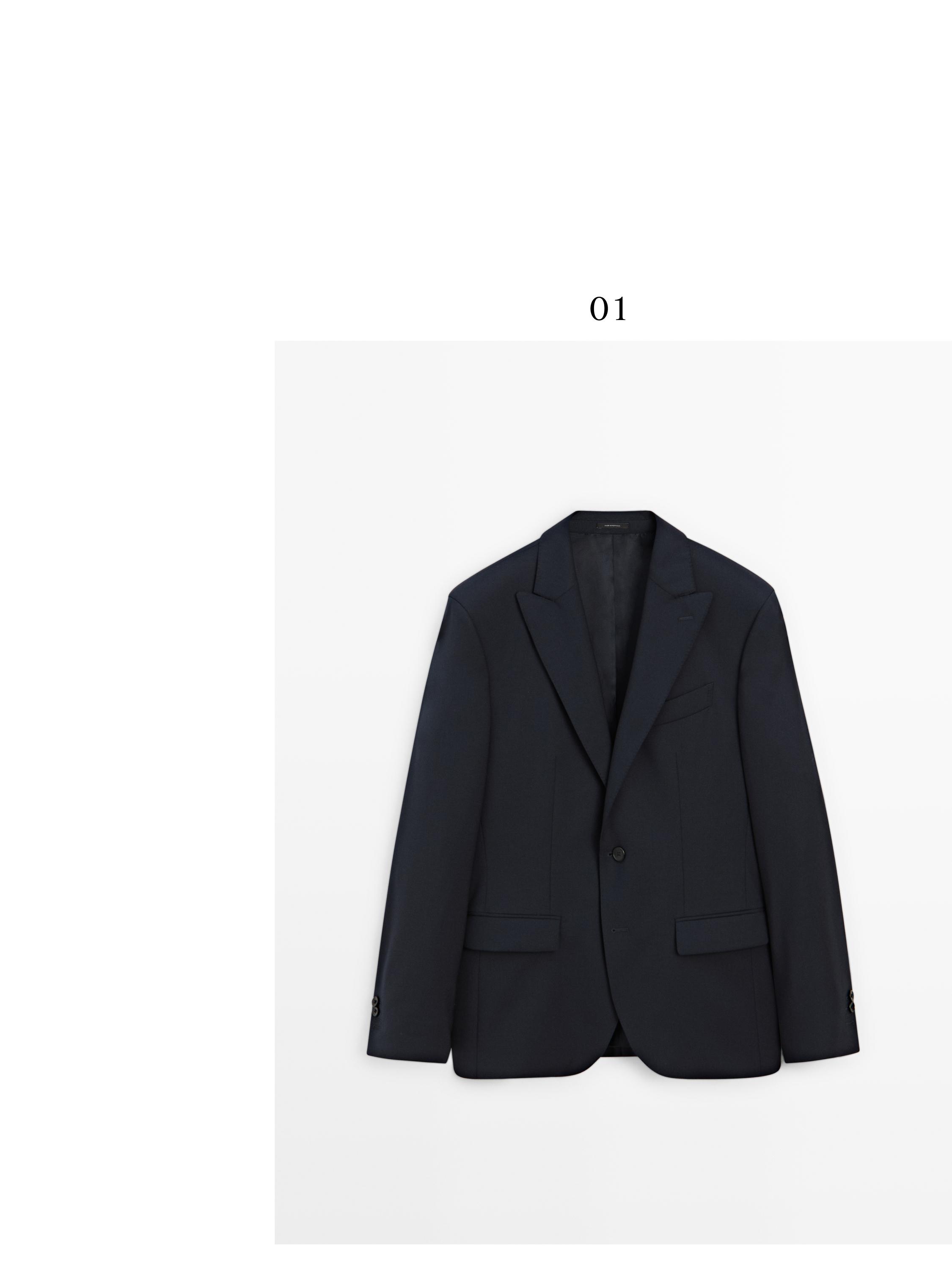Cool wool blend suit blazer — NAVY BLUE