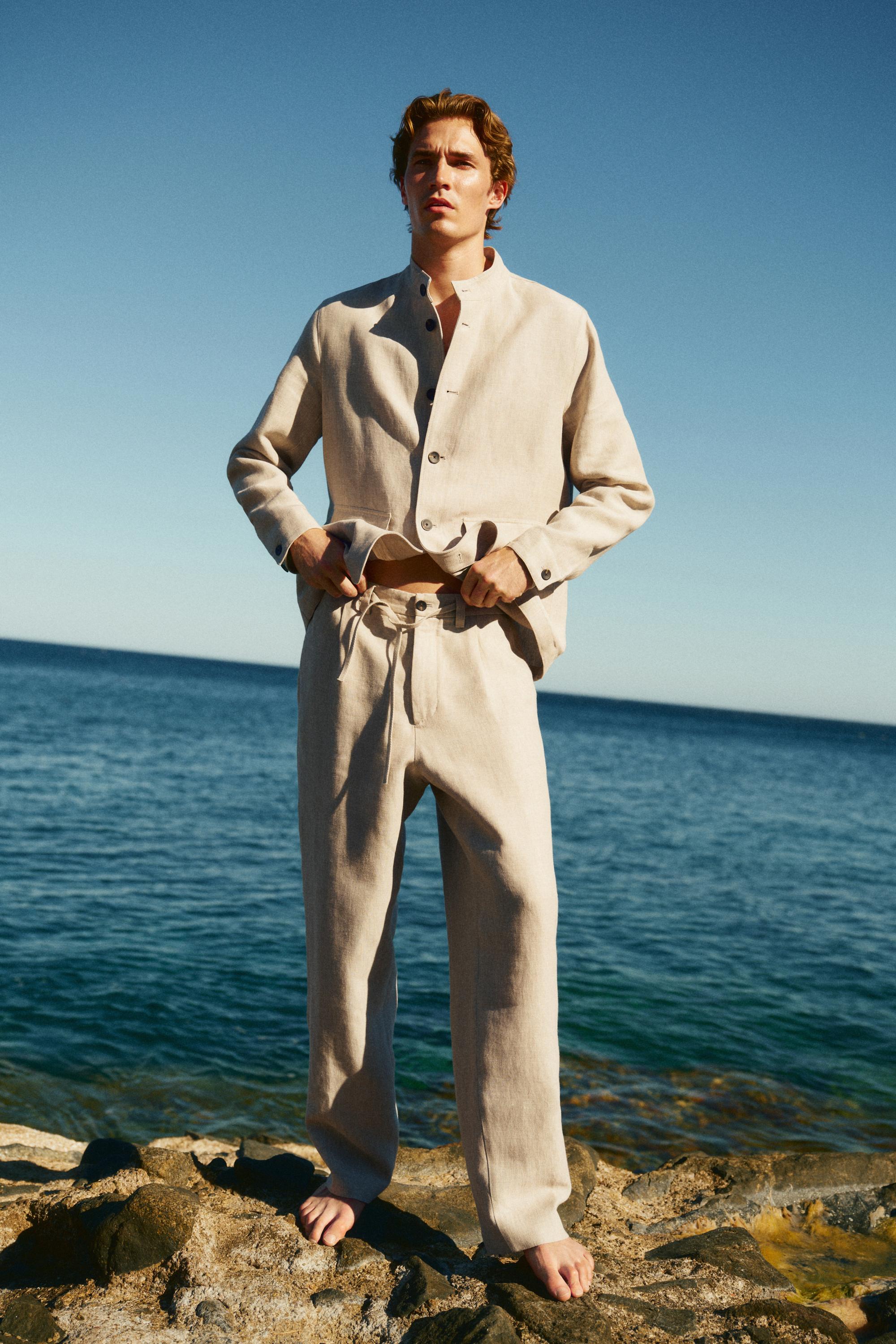 100% linen total look overshirt — BEIGE
