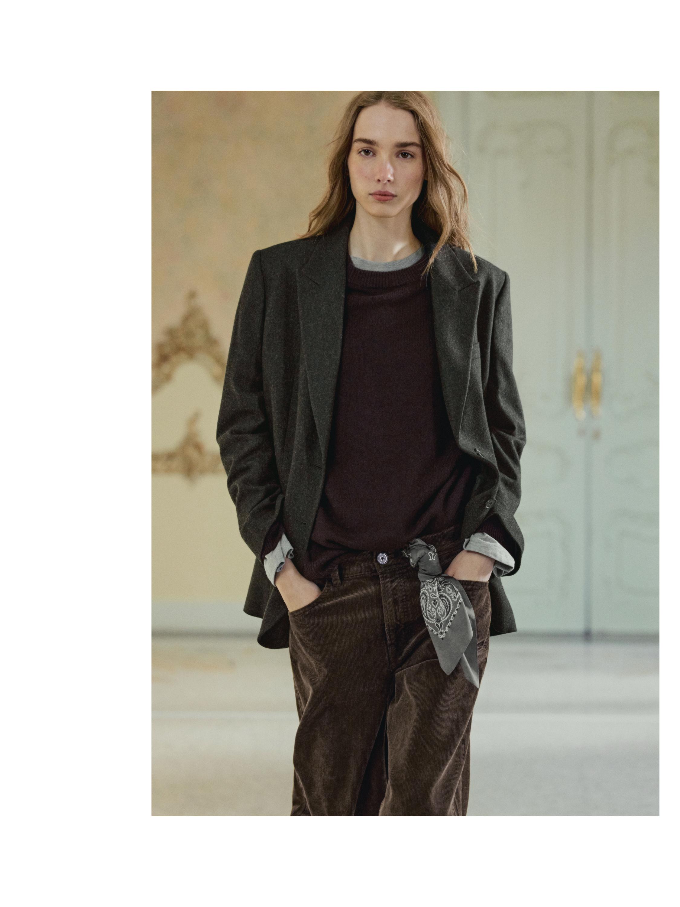 Σακάκι φανέλα με πέτα από 100% μαλλί