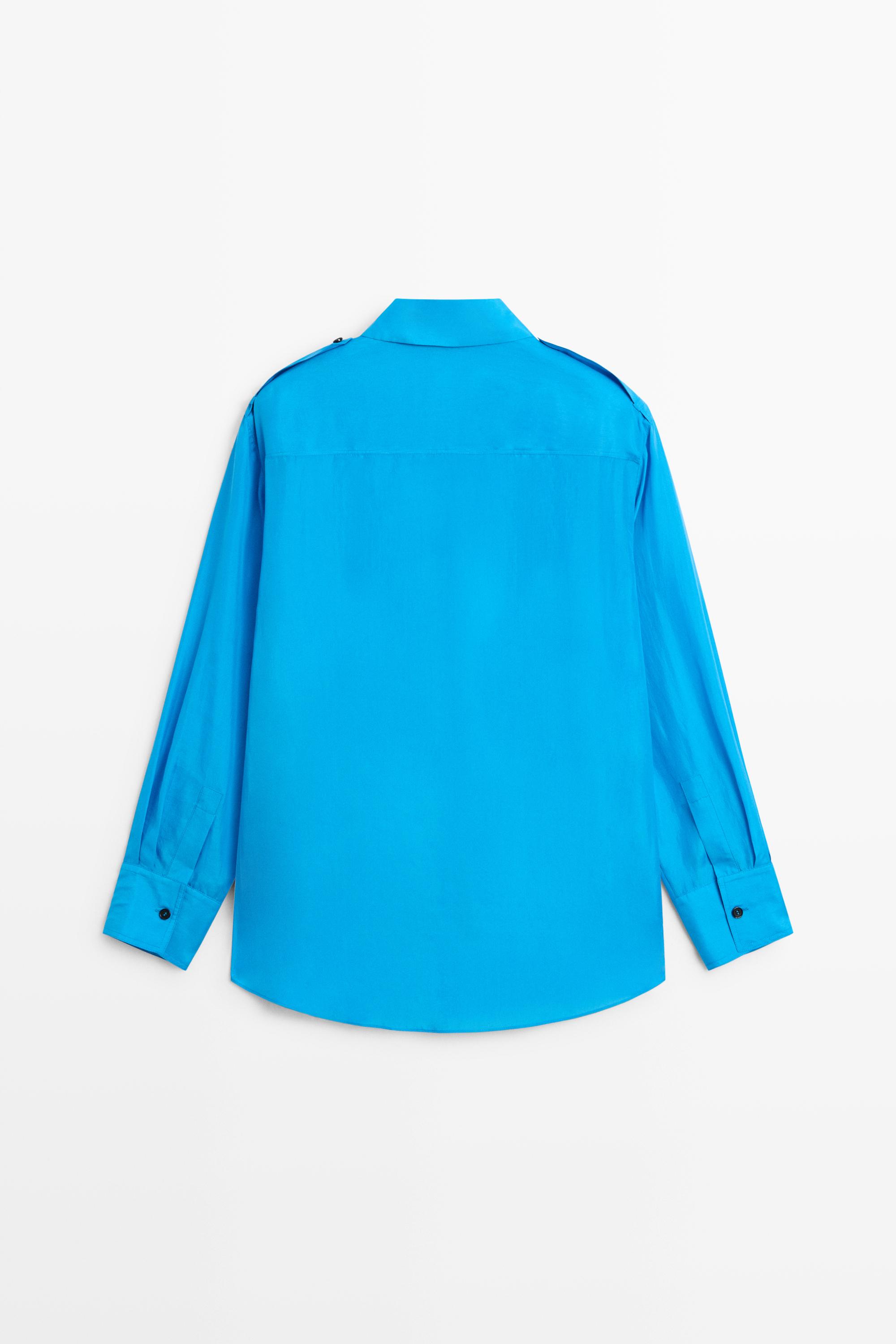 Flowing 100% silk shirt with shoulder detail — DEEP BLUE