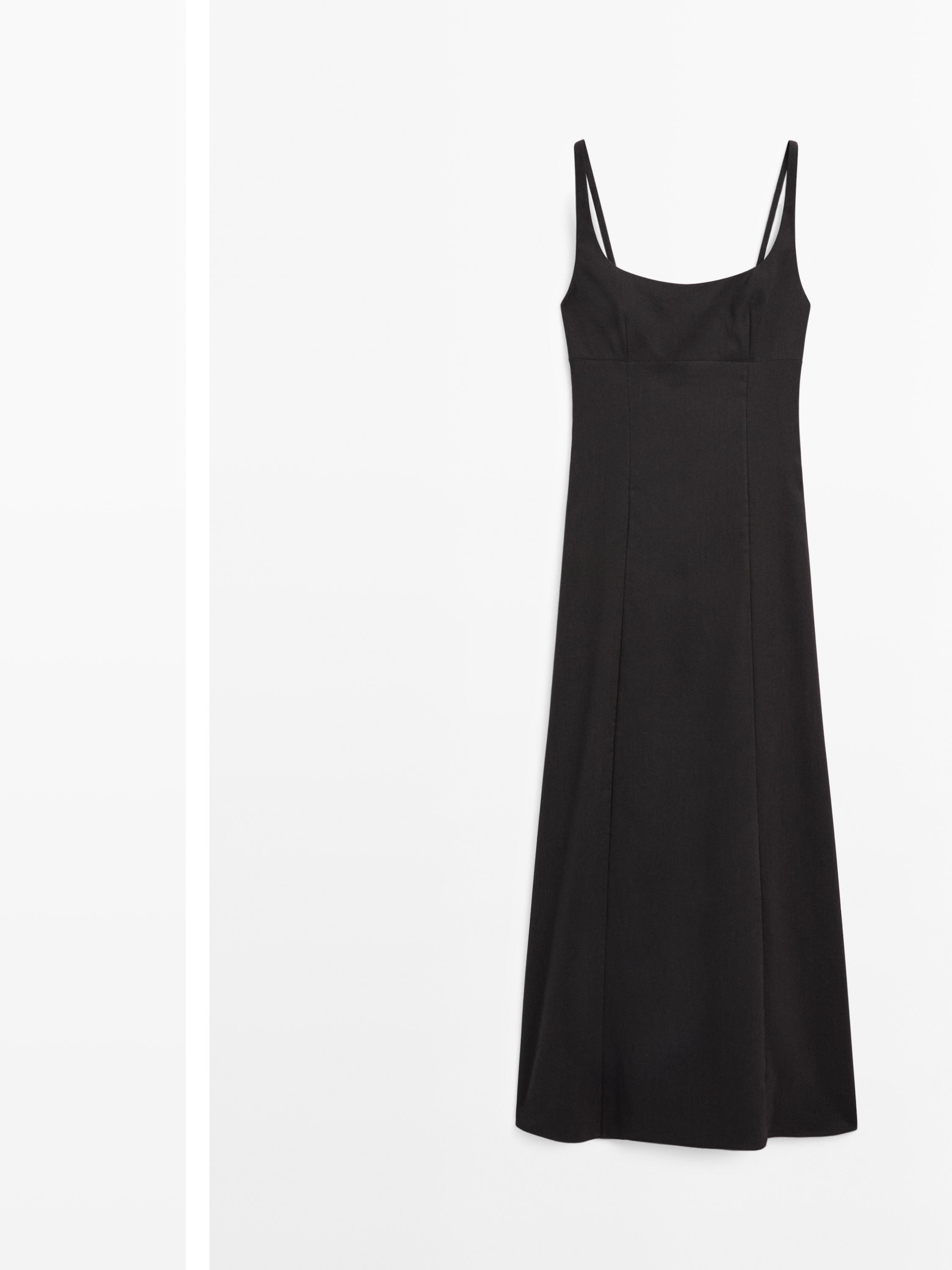 Strappy linen midi dress — BLACK