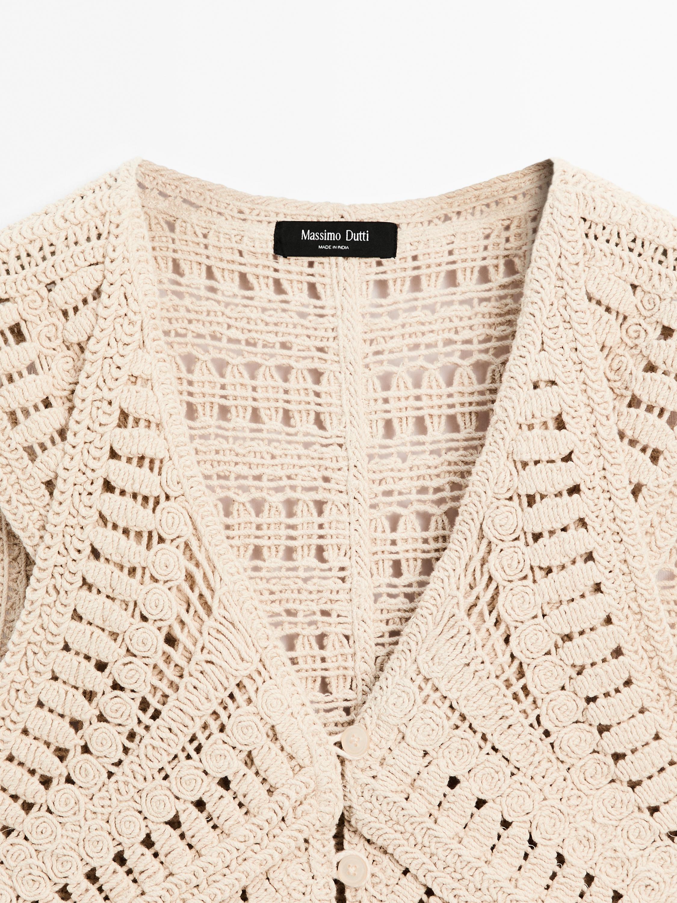 Embellished crochet knit vest