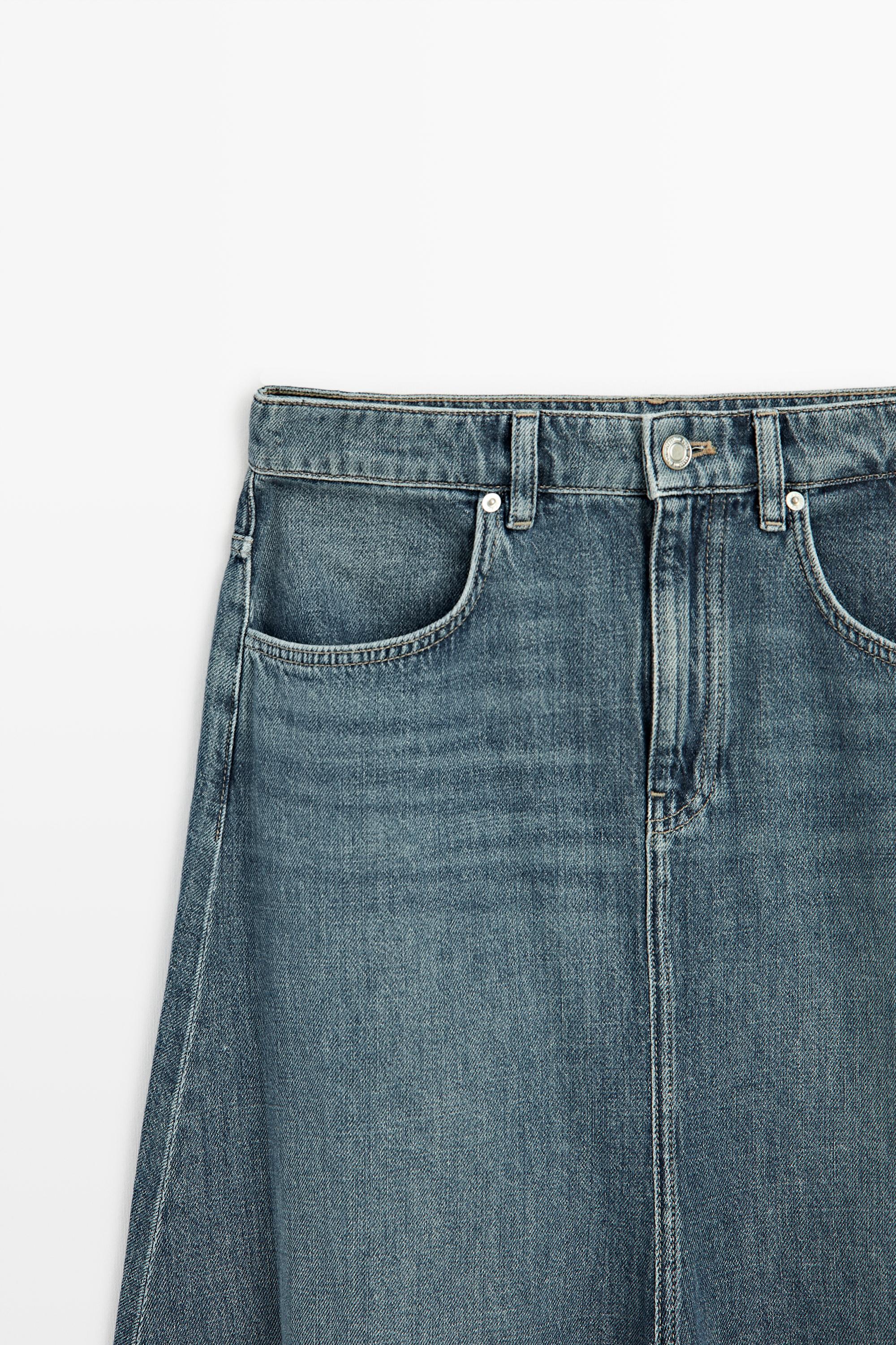 Flare fit denim midi skirt — MEDIUM BLUE