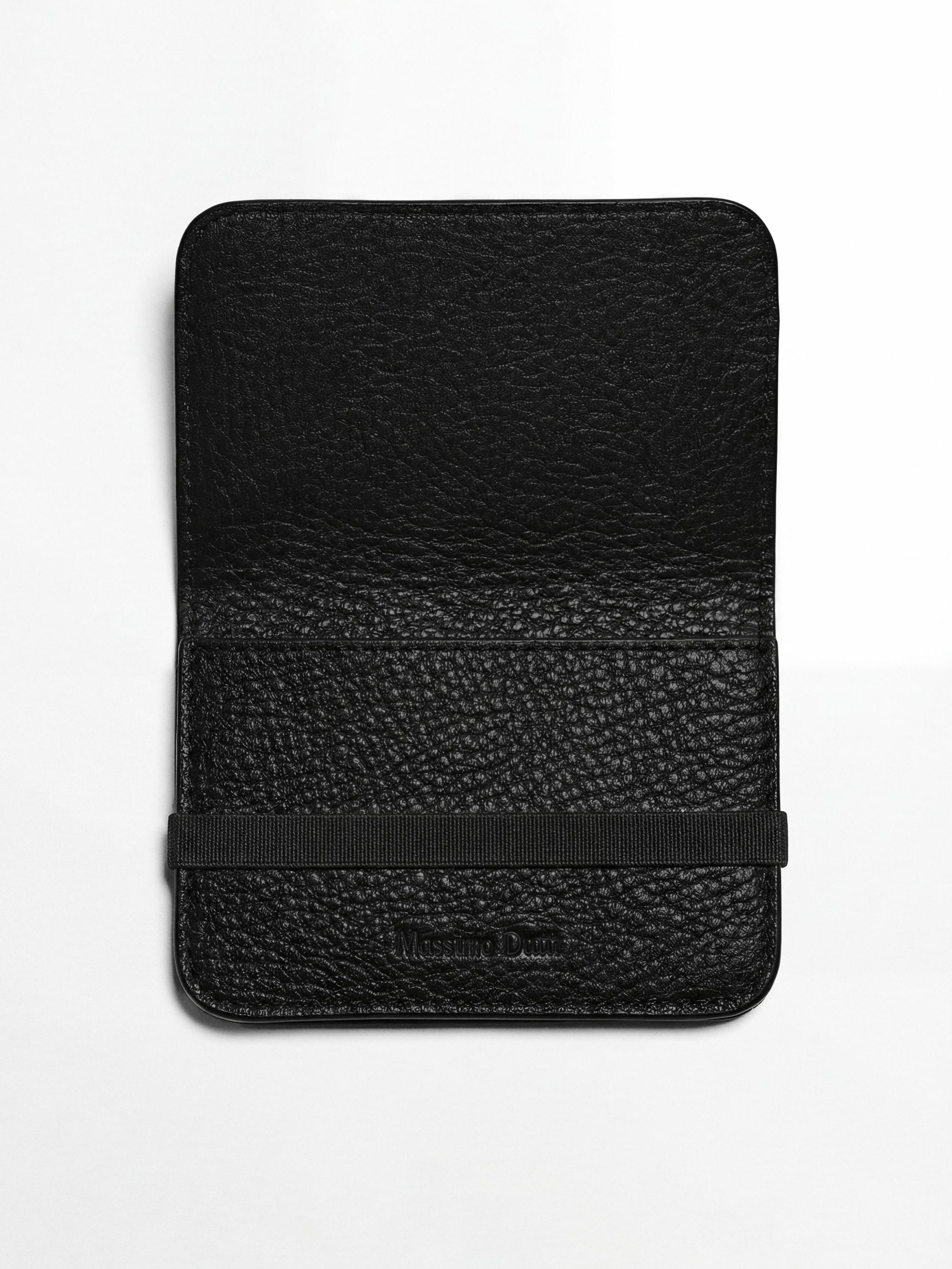 Nappa leather card holder with flap — BLACK