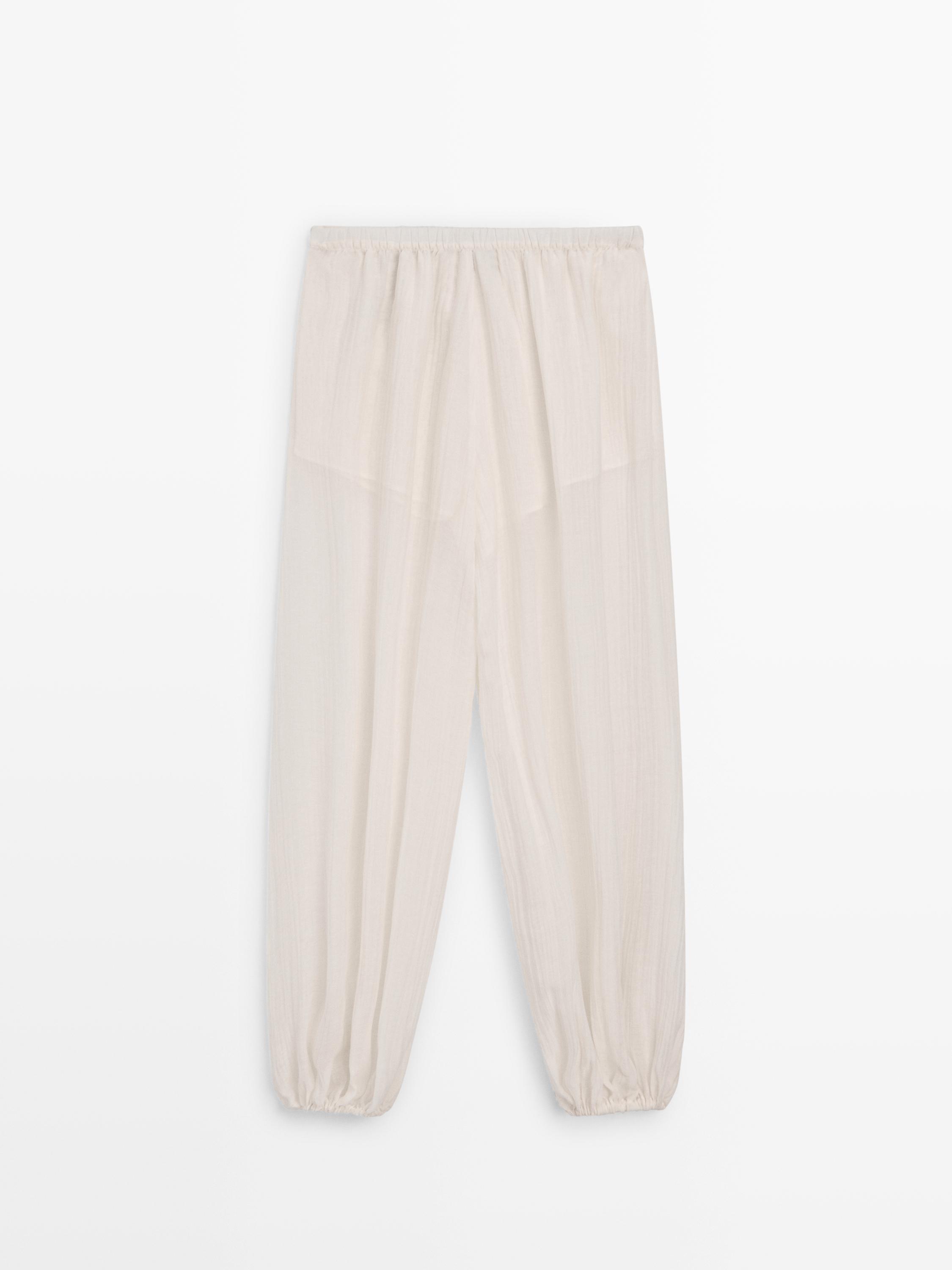 Flowing sarouel trousers with pleated detail — IVORY