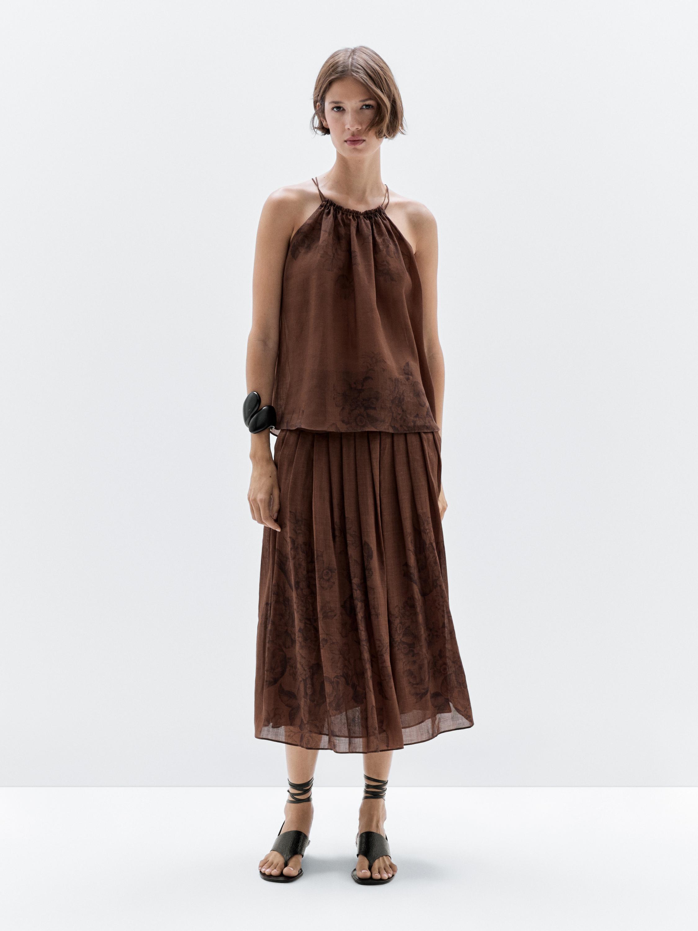 Flared floral print midi skirt