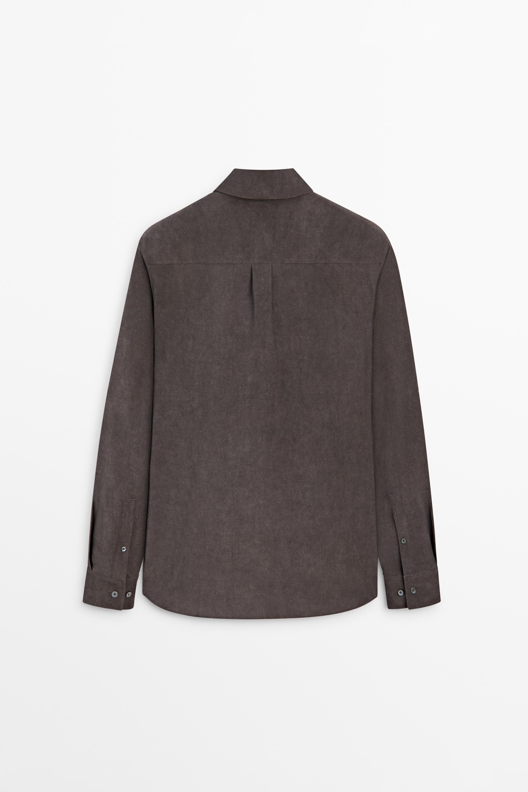 Flowing regular fit shirt with pocket — AUBERGINE