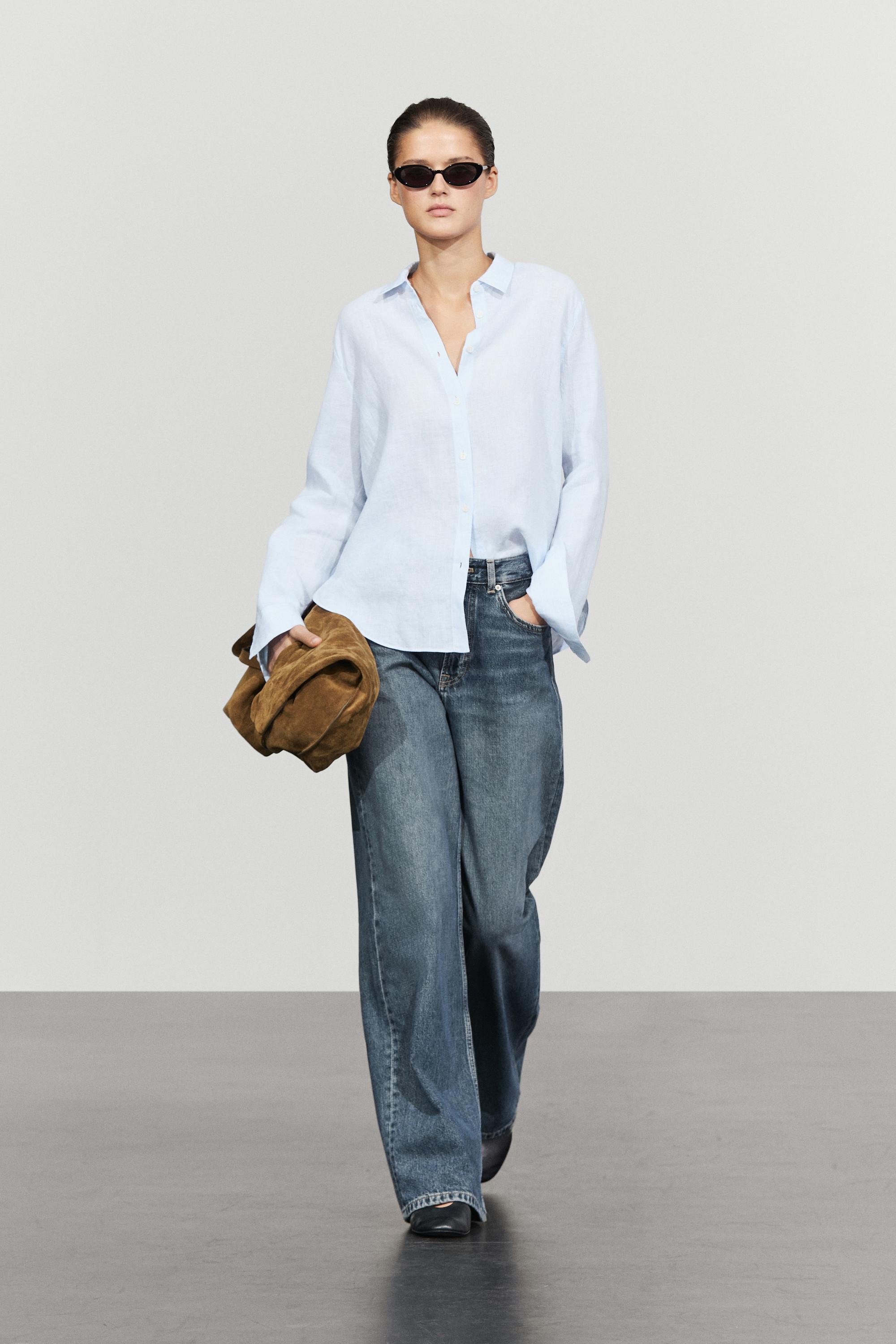 Regular fit 100% linen pinstriped shirt — SKY BLUE
