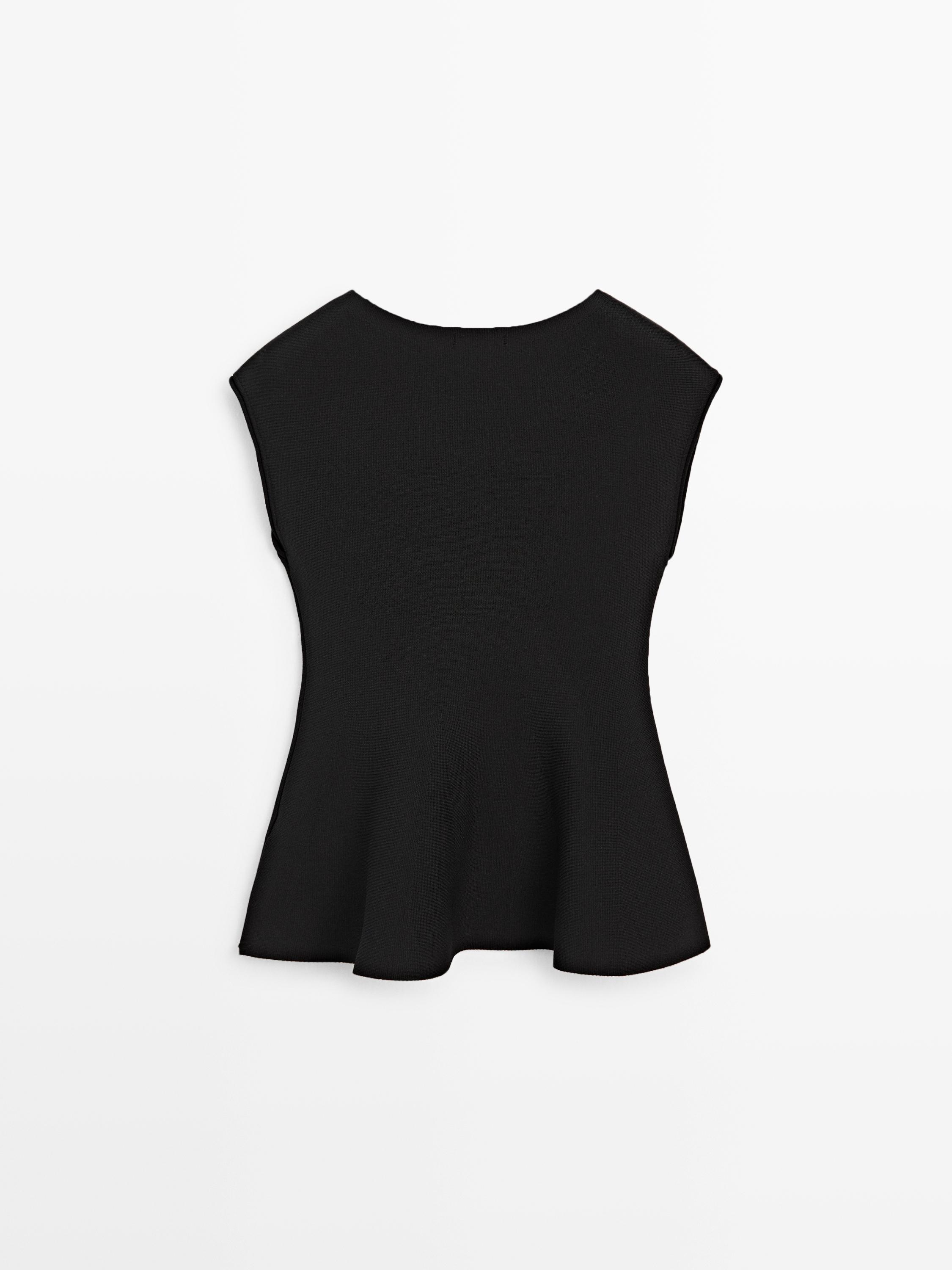 Knit top with crew neck — BLACK