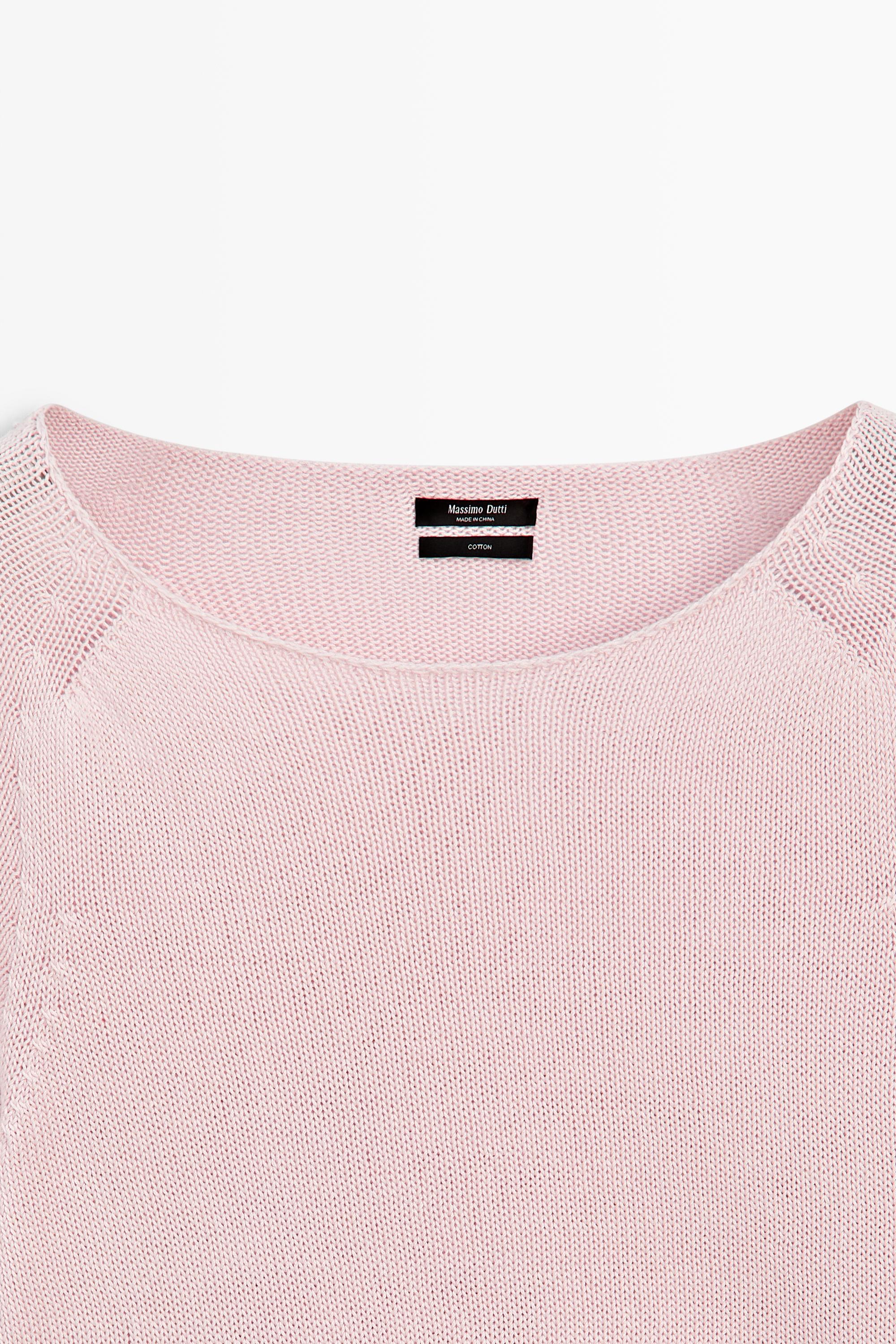 100% cotton boat neck knit sweater — PINK