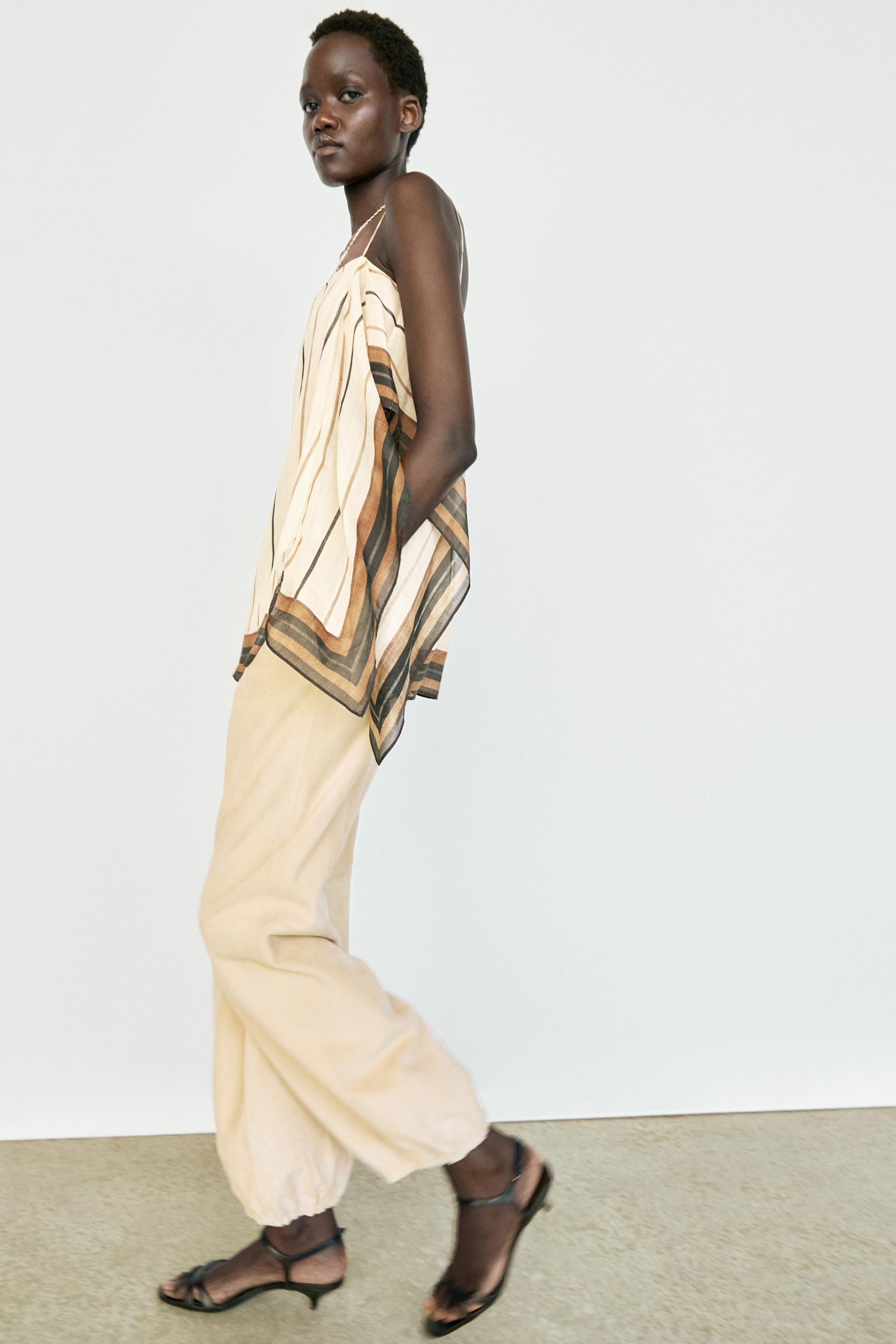 Flowing striped strappy top — BLUSH-BEIGE