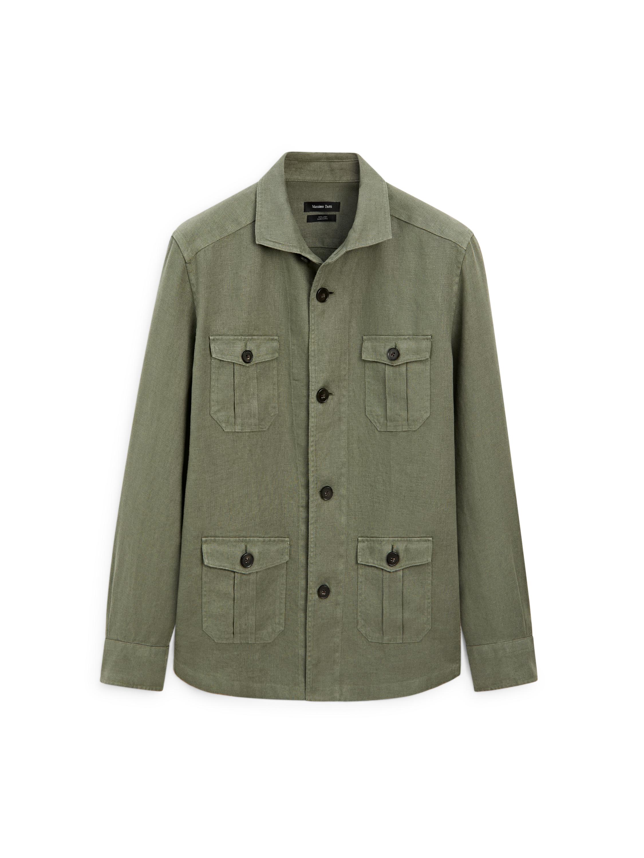 Heavy linen overshirt with pocket details — DARK GREEN