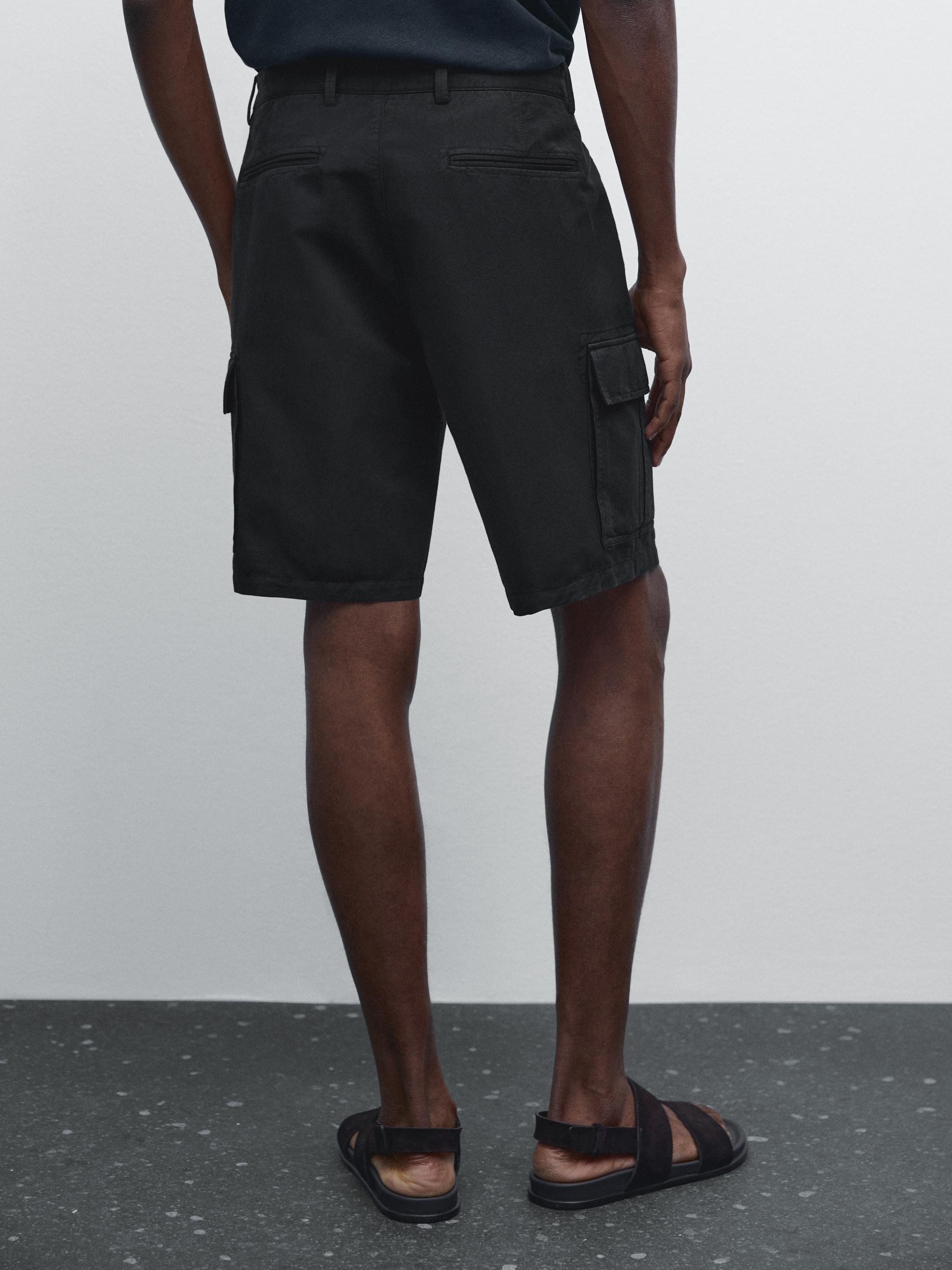 Cotton blend cargo Bermuda shorts