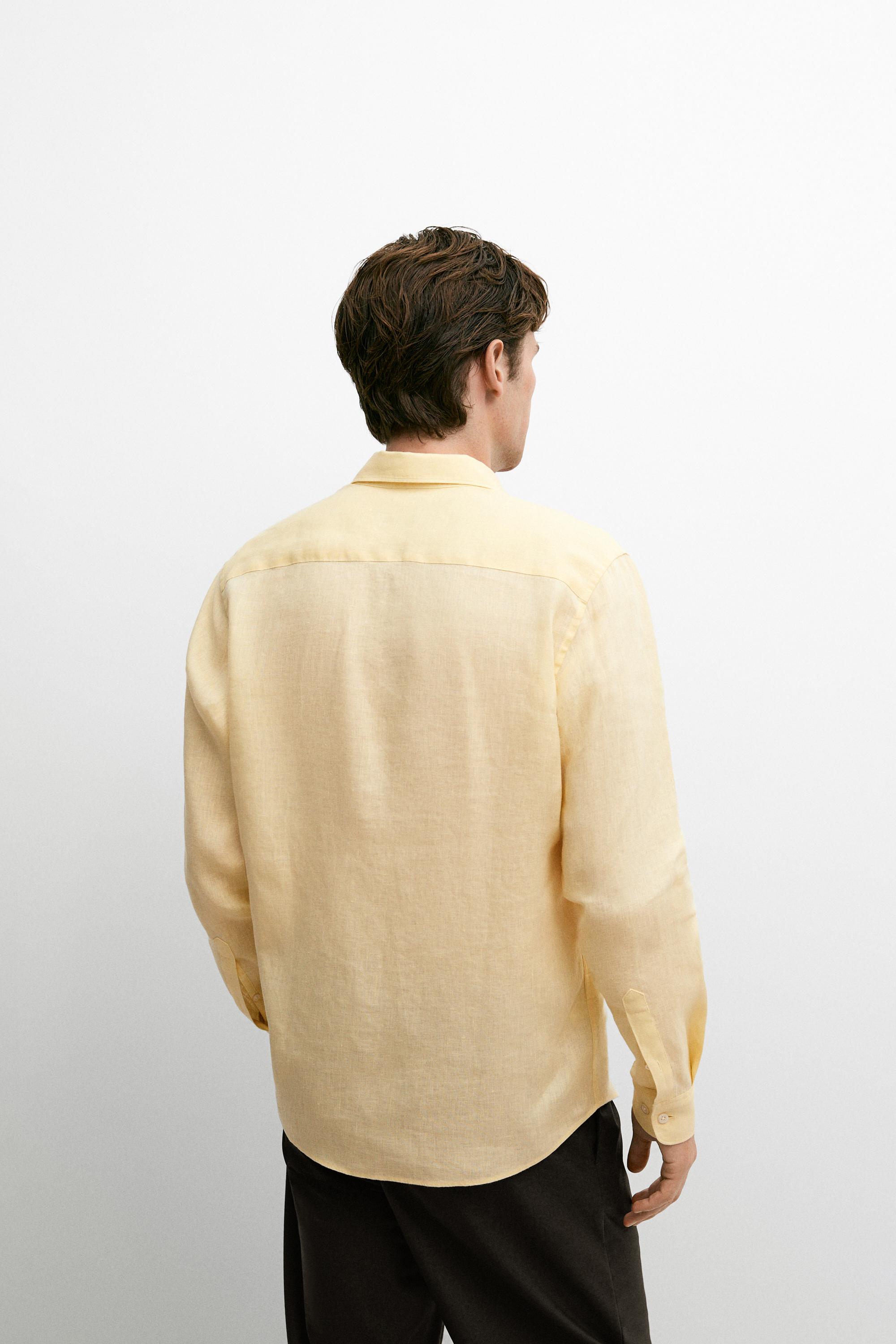 100% linen slim fit shirt — YELLOW