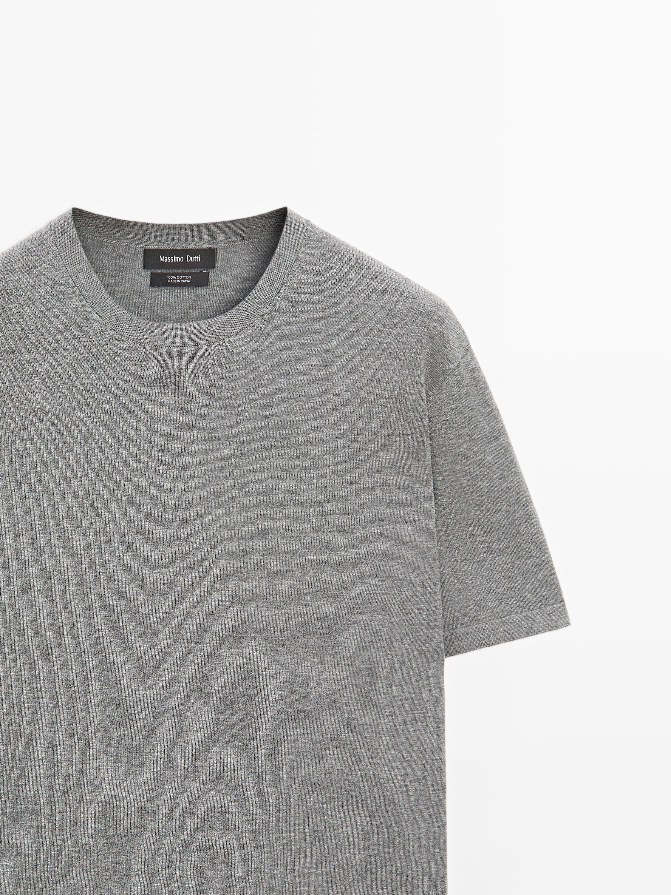 100% cotton short sleeve knit sweater — MEDIUM GREY