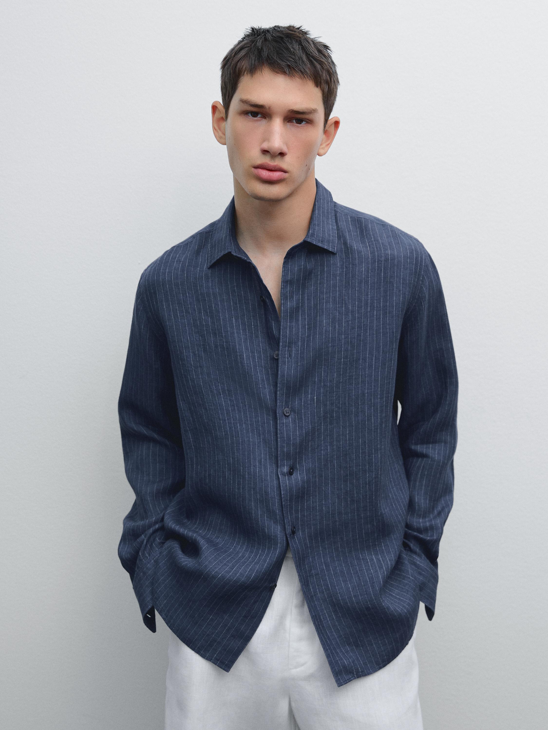 Regular fit faded linen shirt