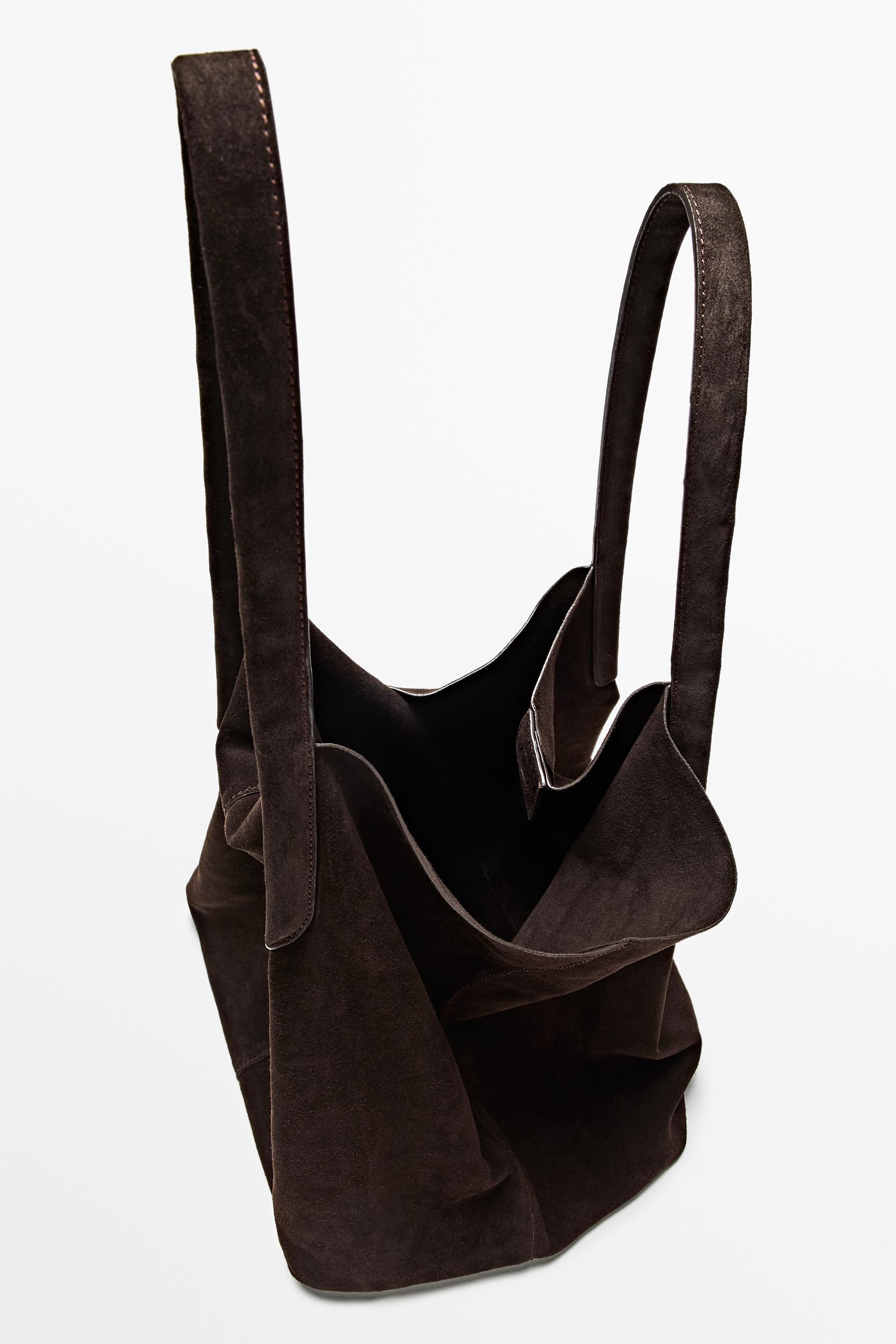 Split suede leather tote bag — Chocolate
