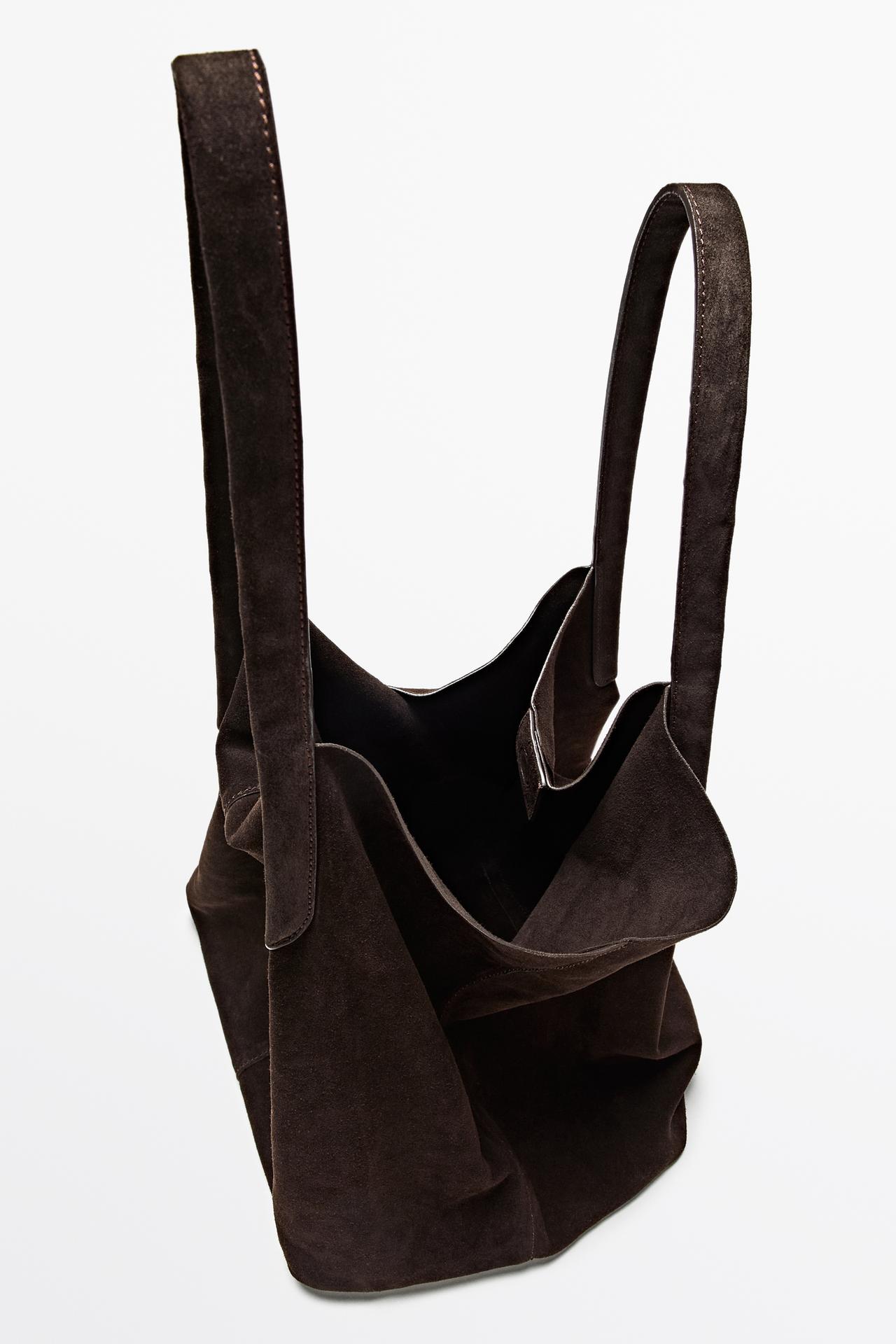 Split suede leather tote bag — Chocolate