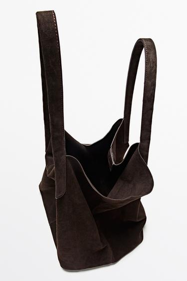 Split suede leather tote bag — Chocolate 3