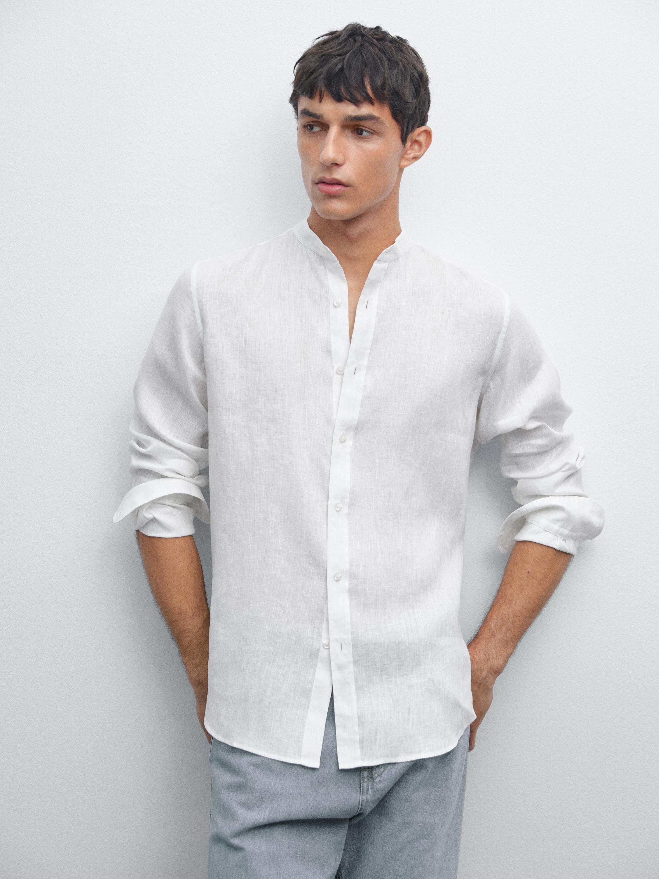 Slim fit mandarin collar shirt