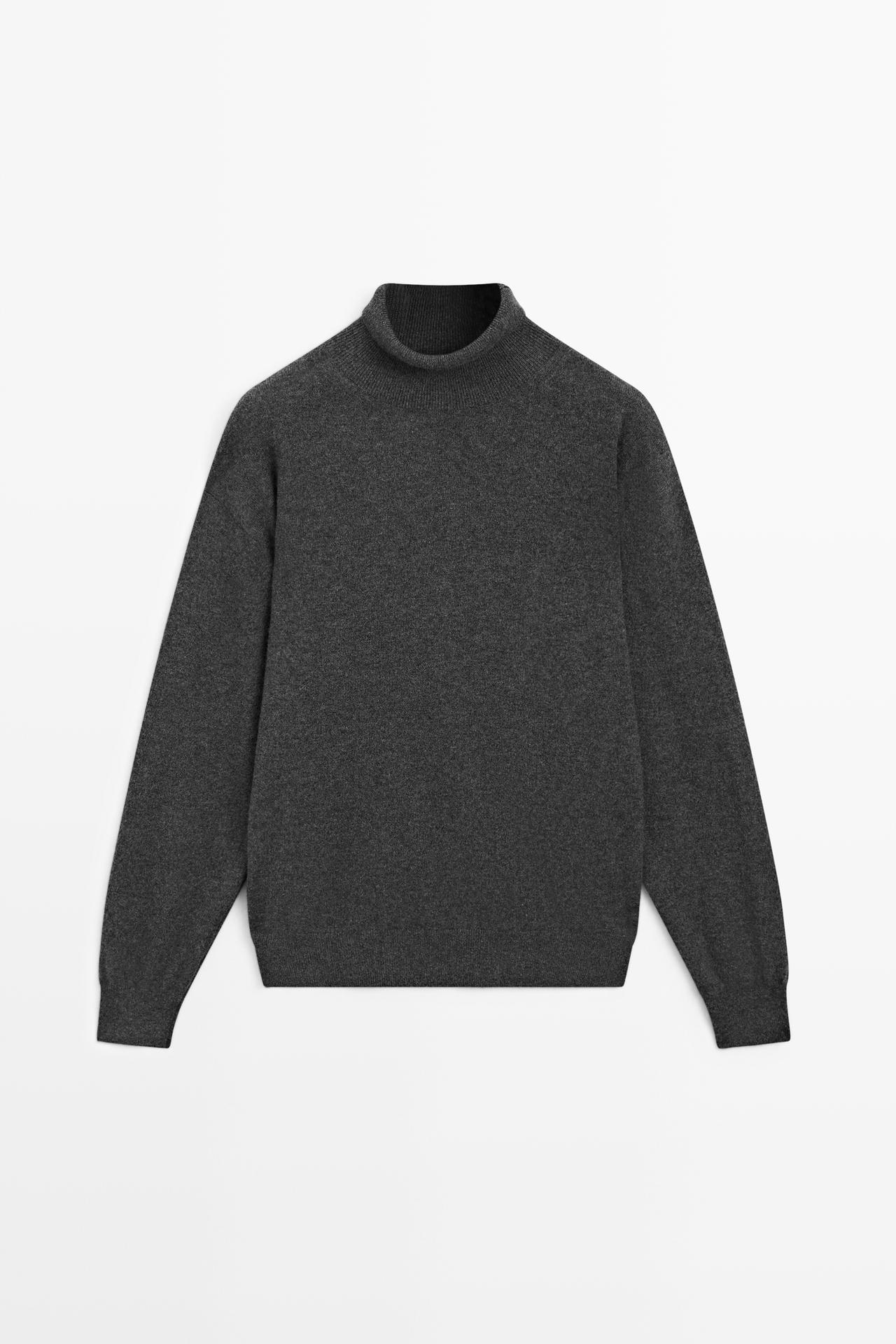 100% cashmere high neck knit sweater — ANTHRACITE GREY