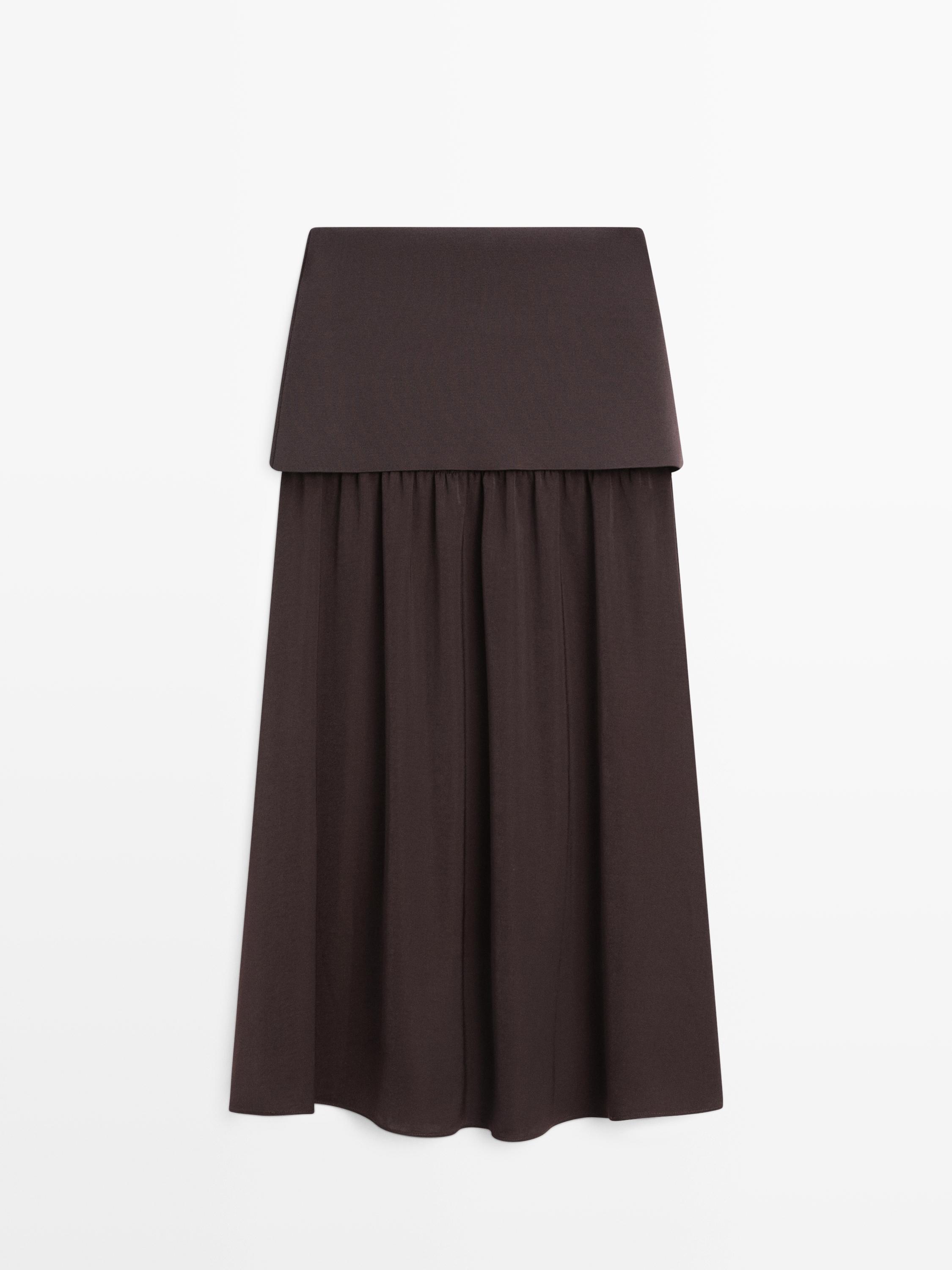 Flowing contrast midi skirt — BROWN