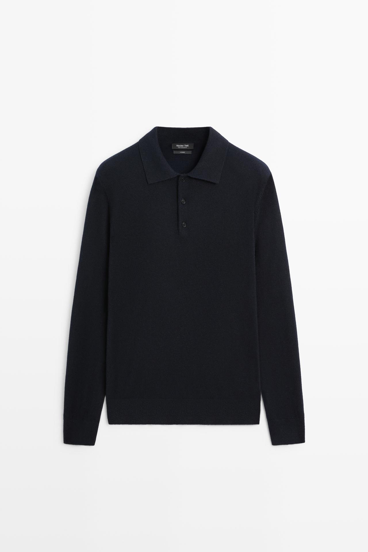 100% cashmere knit polo sweater — NAVY BLUE
