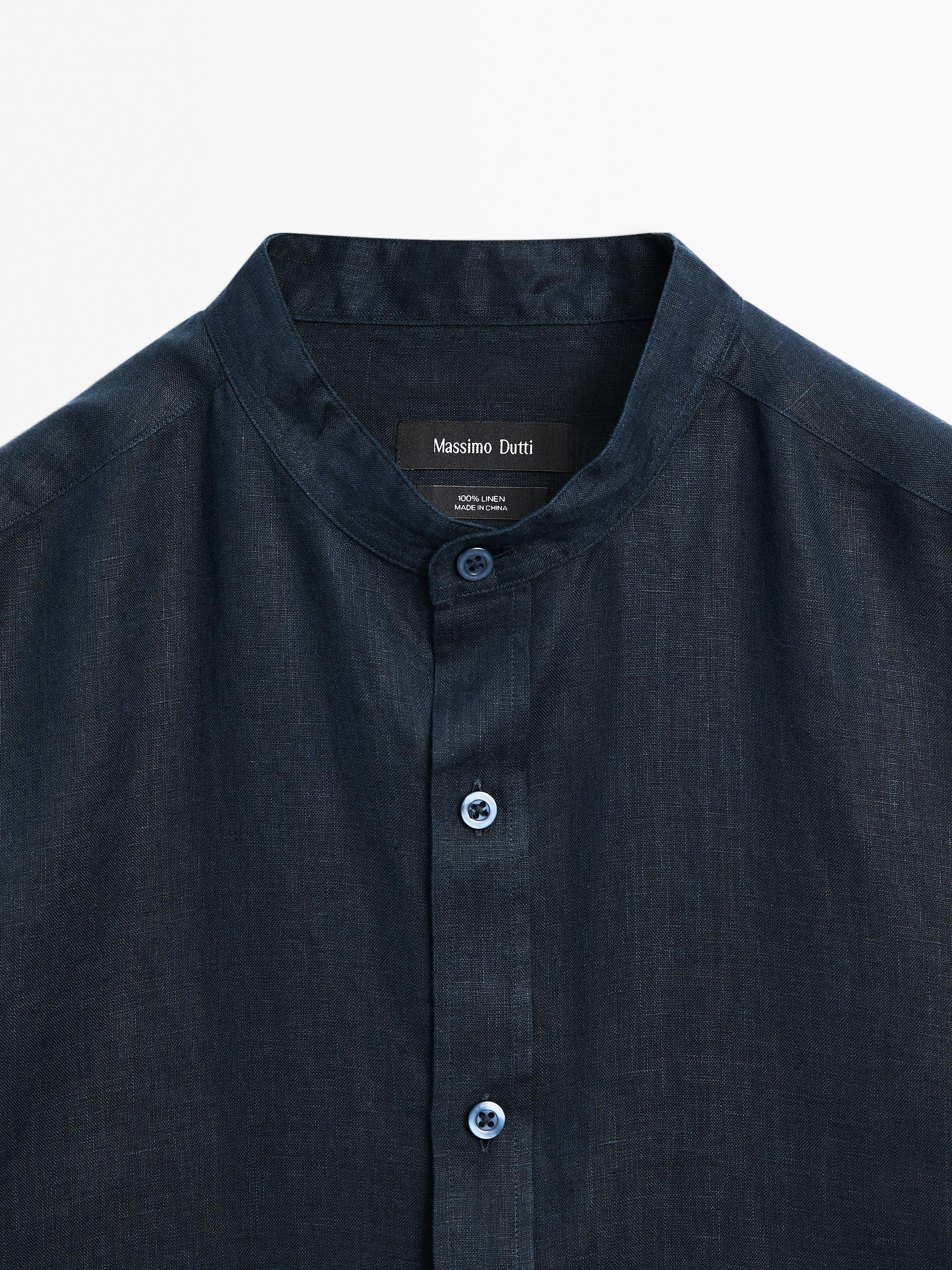 Regular-fit shirt with stand collar