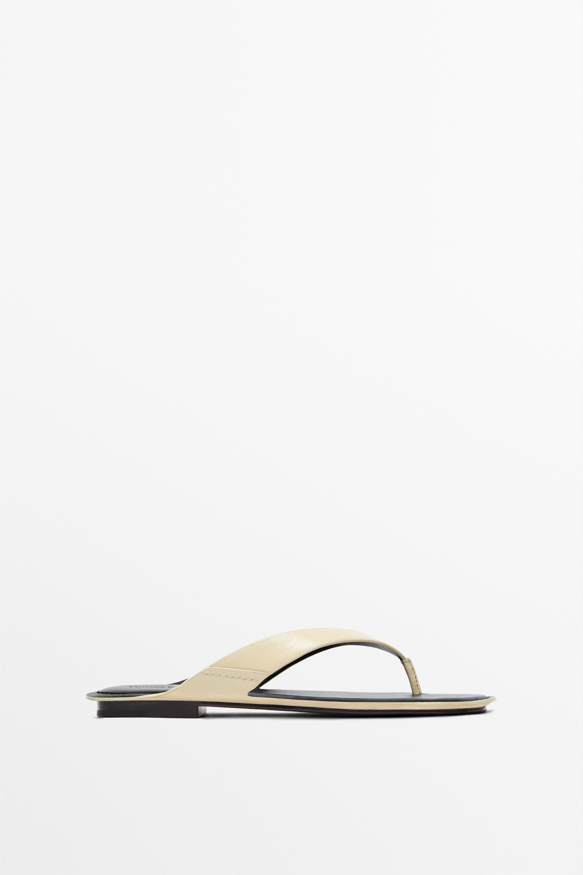 Flat leather sandals — CREAM