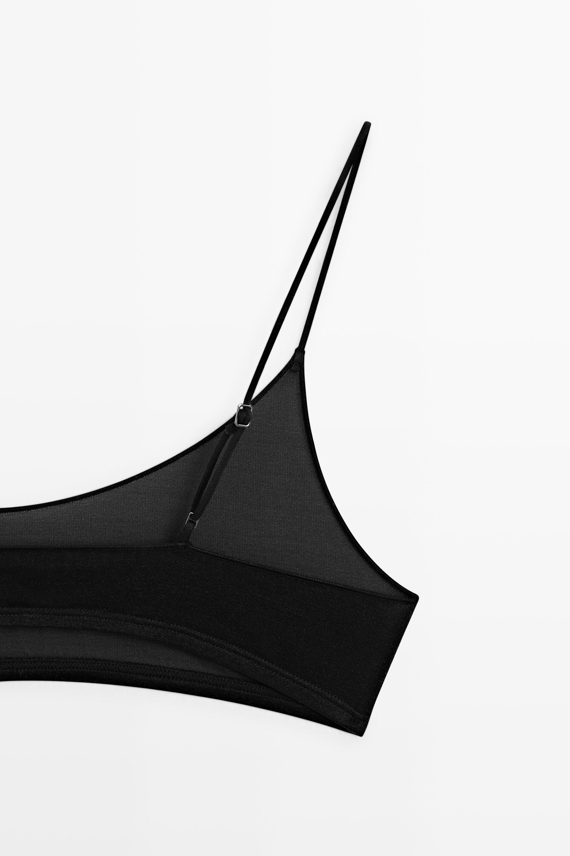Semi-sheer top with metallic detail — BLACK