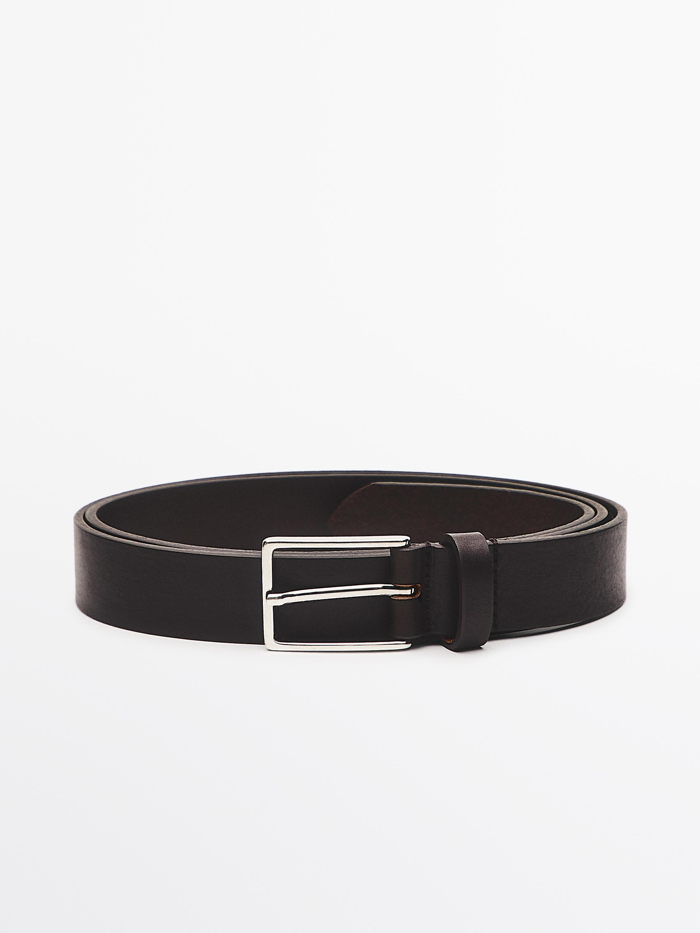 Nappa leather belt with rectangular buckle — BROWN