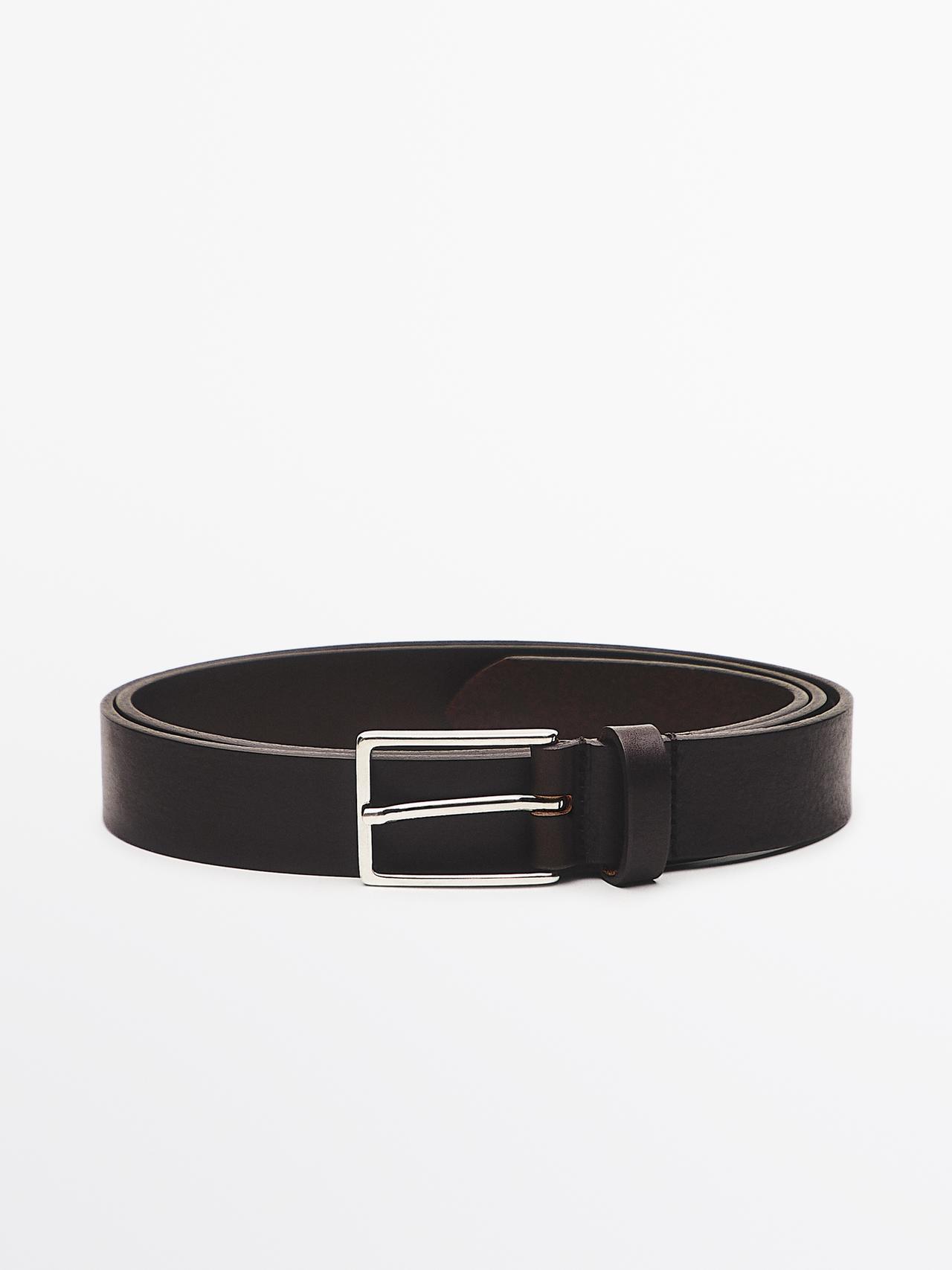 Cinturón Hebilla Rectangular Piel Napa - Marrón - 90 - Massimo Dutti - Hombre