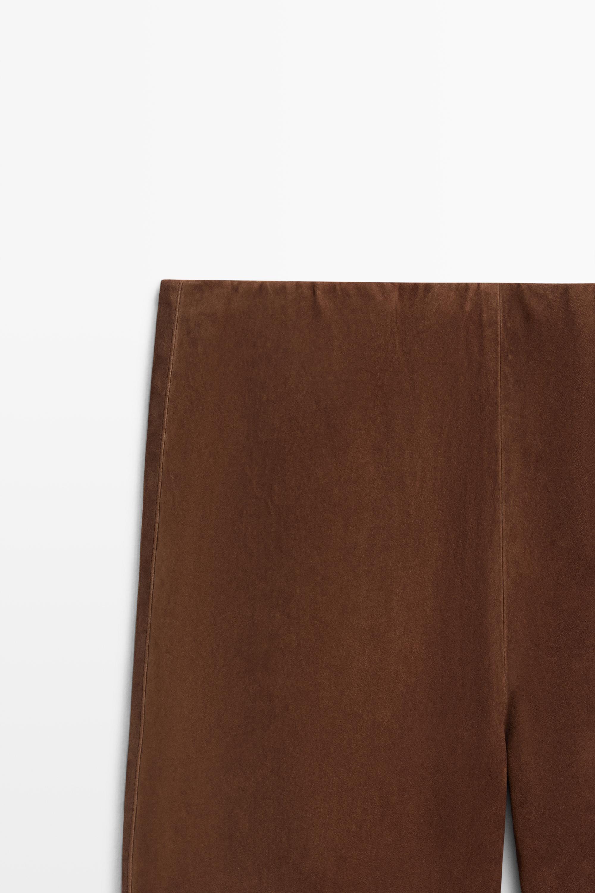 Suede flare fit leggings — BROWN