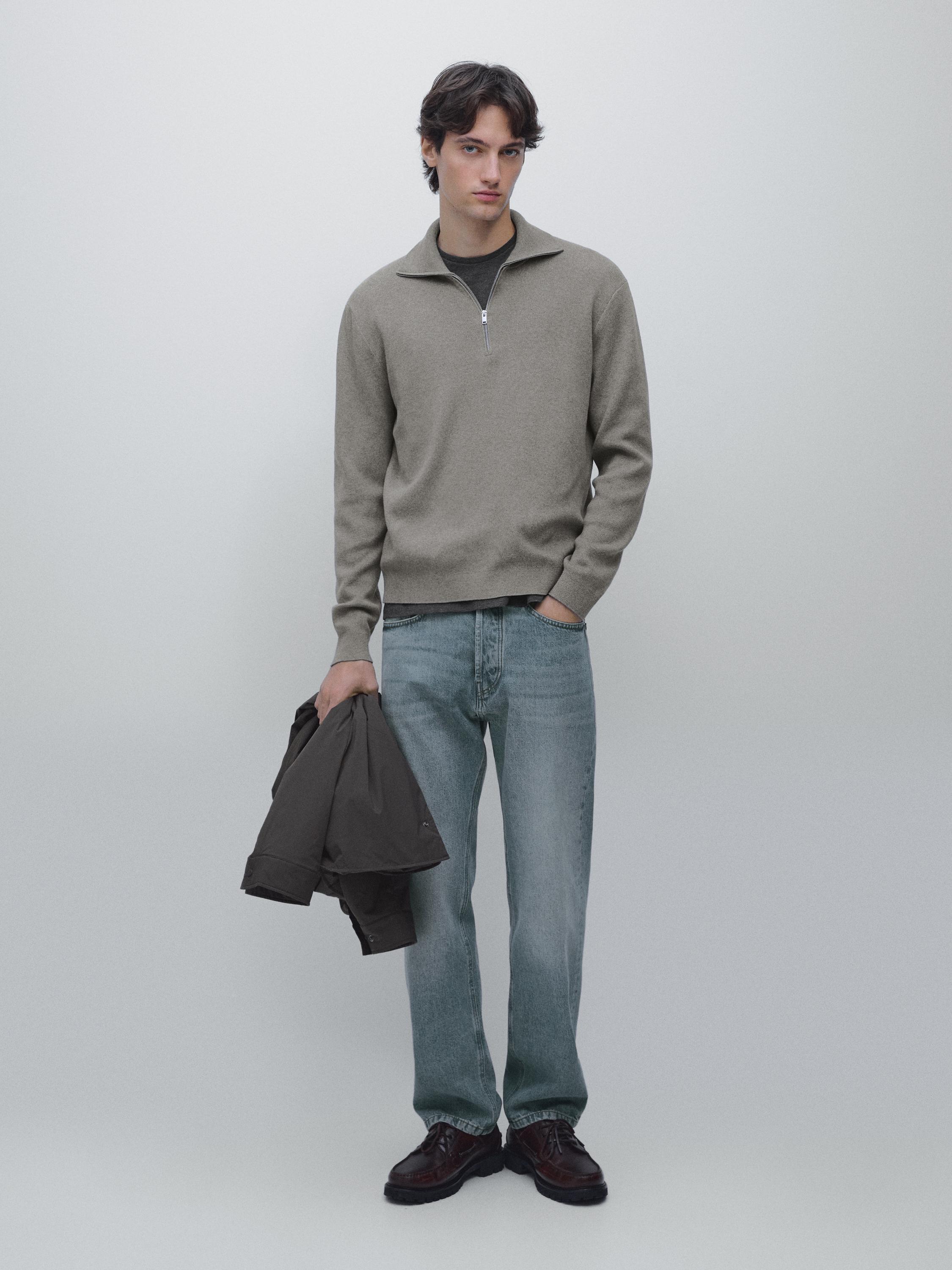 Knit 100% cotton quarter-zip sweater