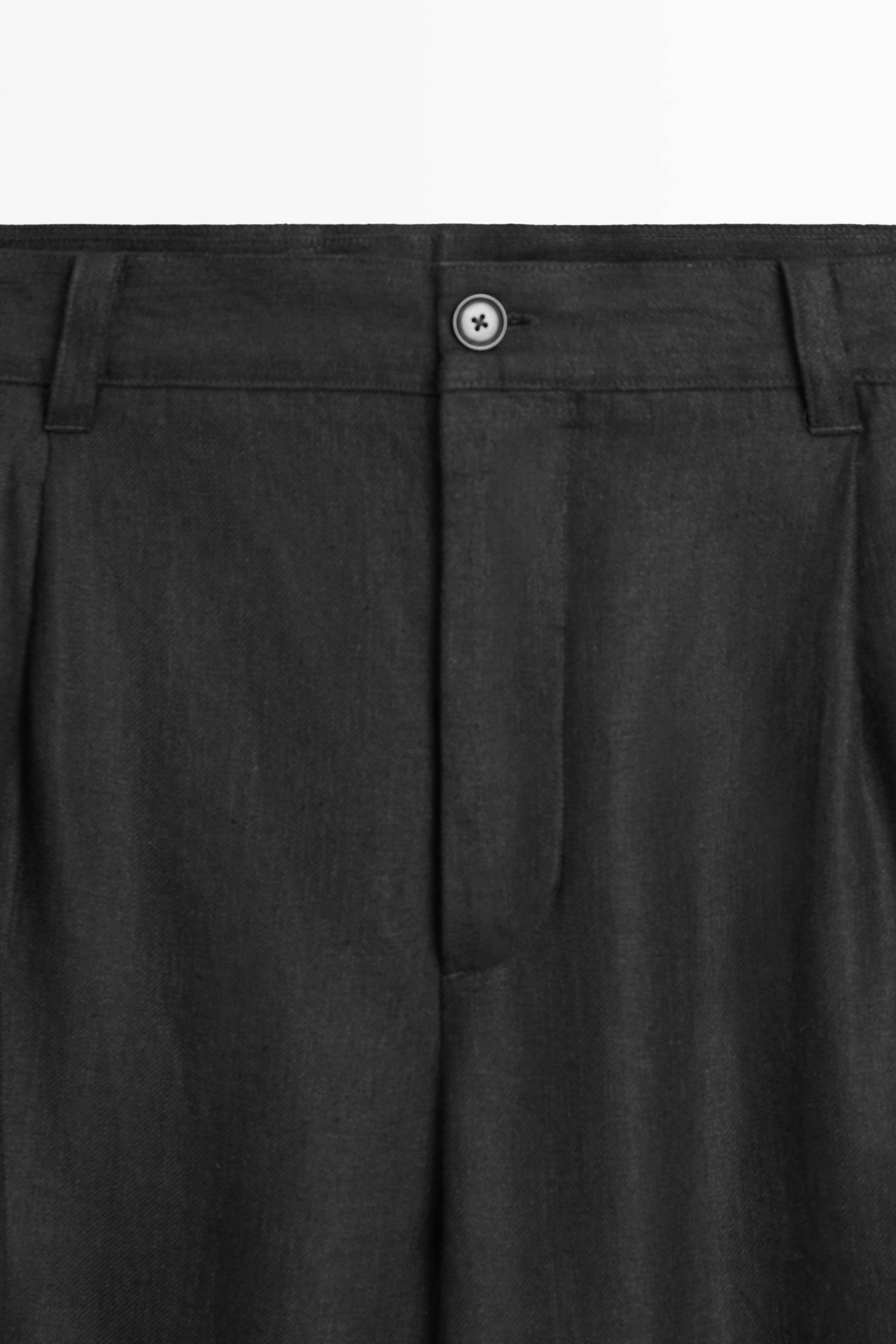 100% linen trousers with double darts — BLACK