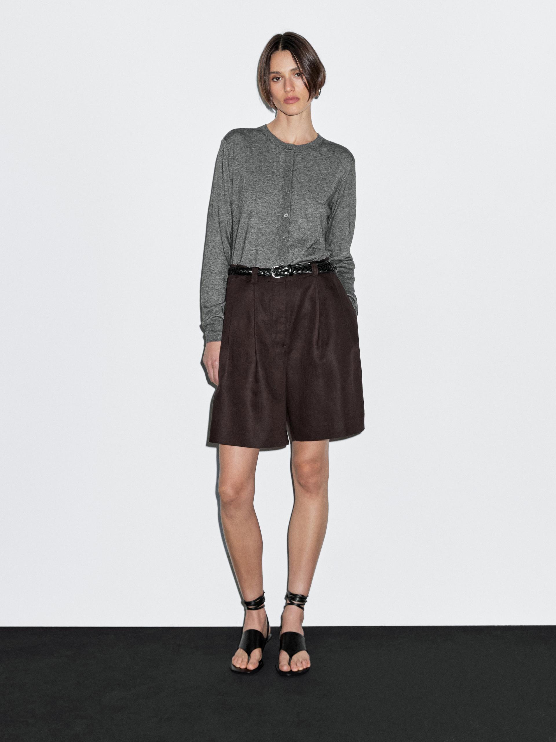 Cárdigan Punto Cuello Redondo Con Lana - Grismedio - L - Massimo Dutti - Mujer