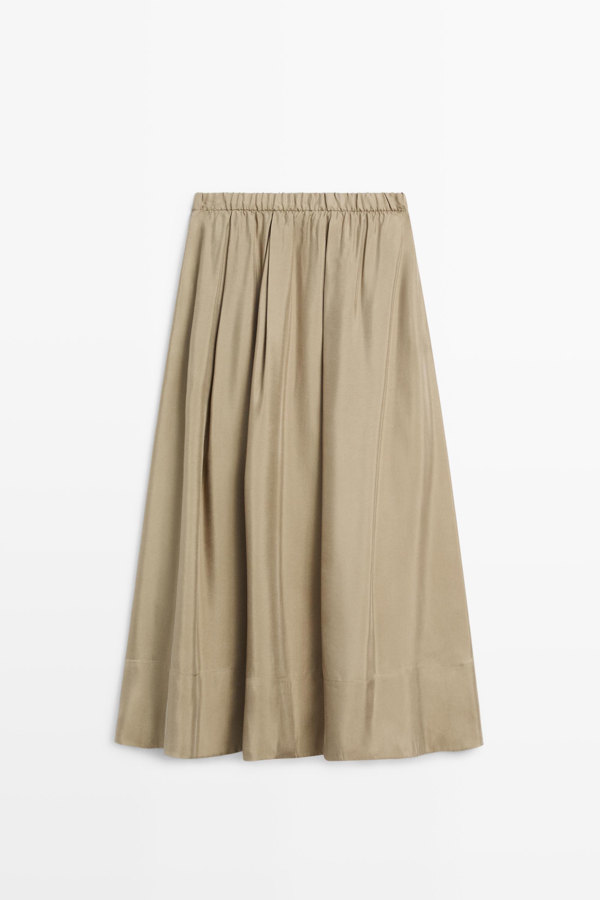 Flowing elastic waist midi skirt — SAND